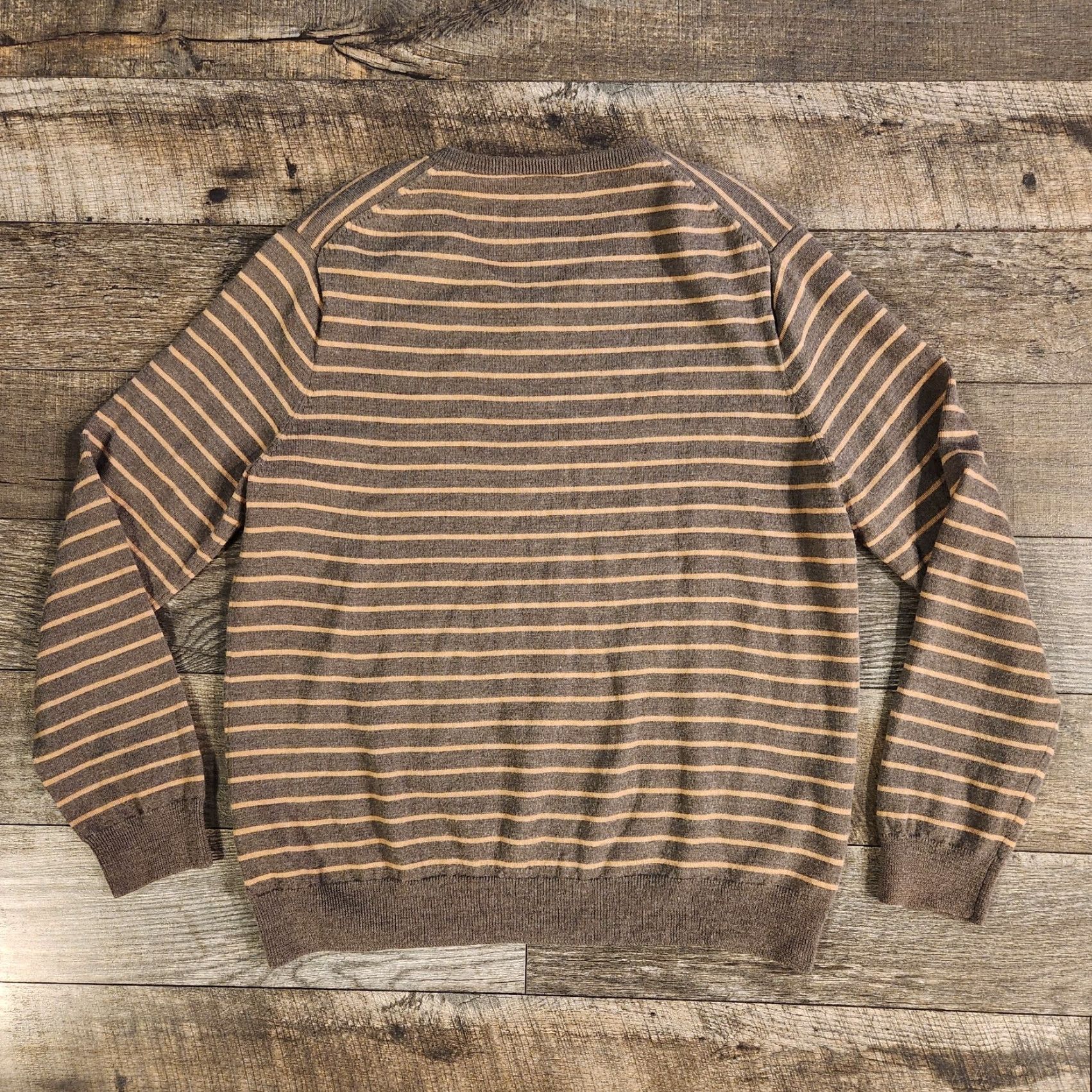 J.Crew J.CREW Mens Merino Wool Sweater Size Large Gray Striped V-Neck Pullover Sweater Mens Slim Knit Wool Fall Winter Navy Gray Size US L / EU 52-54 / 3 - 6 Thumbnail