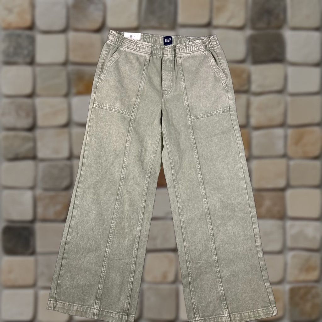 Gap VINTAGE Gap Pull On Pants Womens L Green Denim Straight Leg Elastic Waist Preppy NWT Size 36" / US 14 / IT 50 - 1 Thumbnail