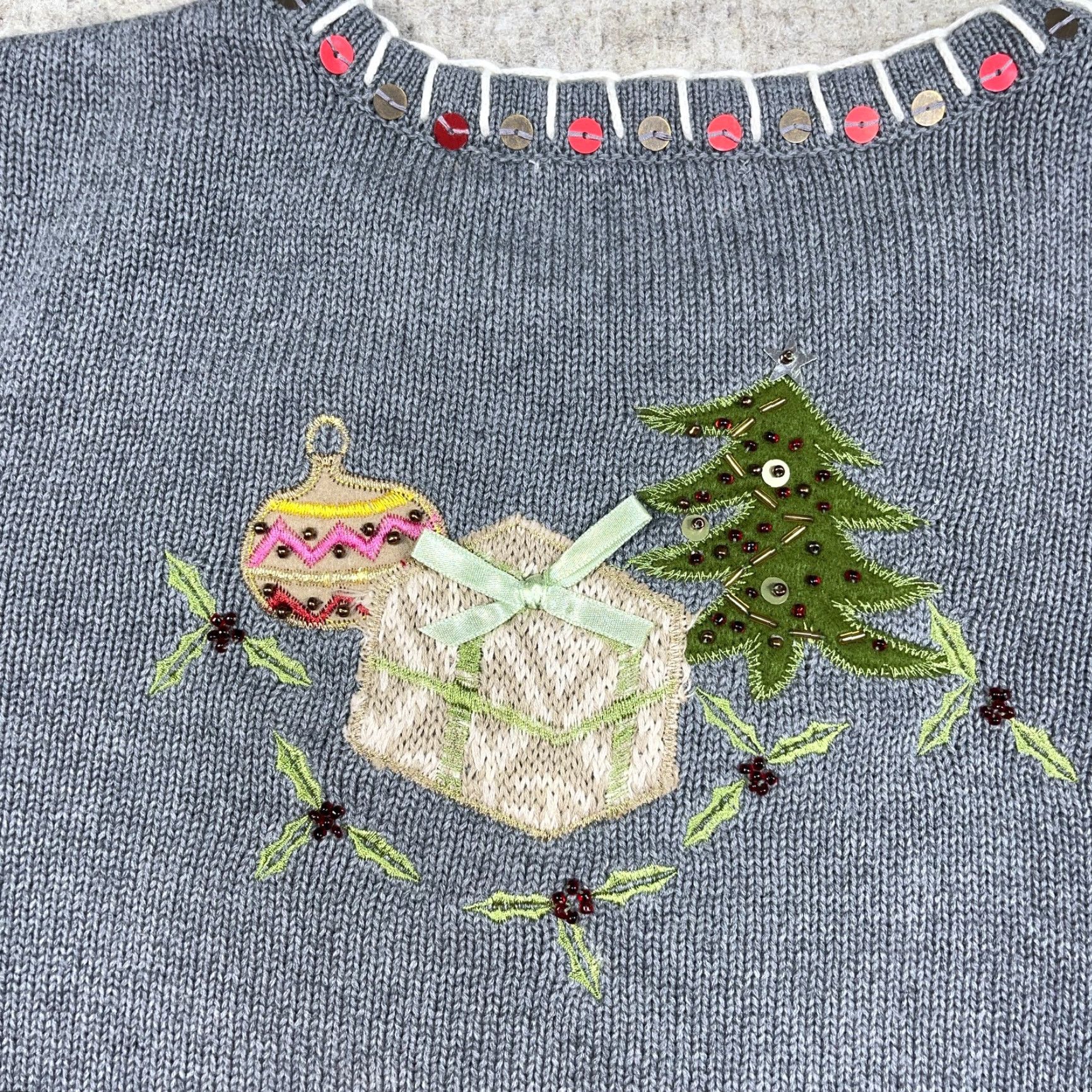 Vintage VINTAGE Christmas Sweater Women L Gray Knit Pullover Santa Claus Grandma Y2K Size L / US 10 / IT 46 - 7 Thumbnail