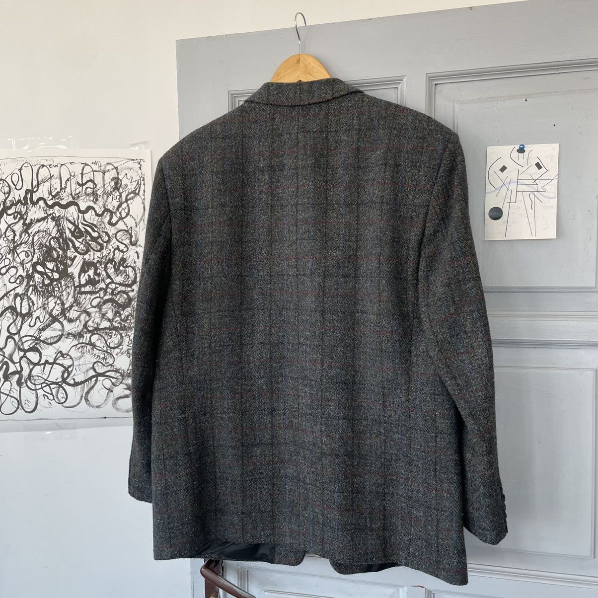 Designer × Harris Tweed Vintage Harrys Tweed Blazer Jacket like Boglioli Burberry Size 48L - 5 Thumbnail