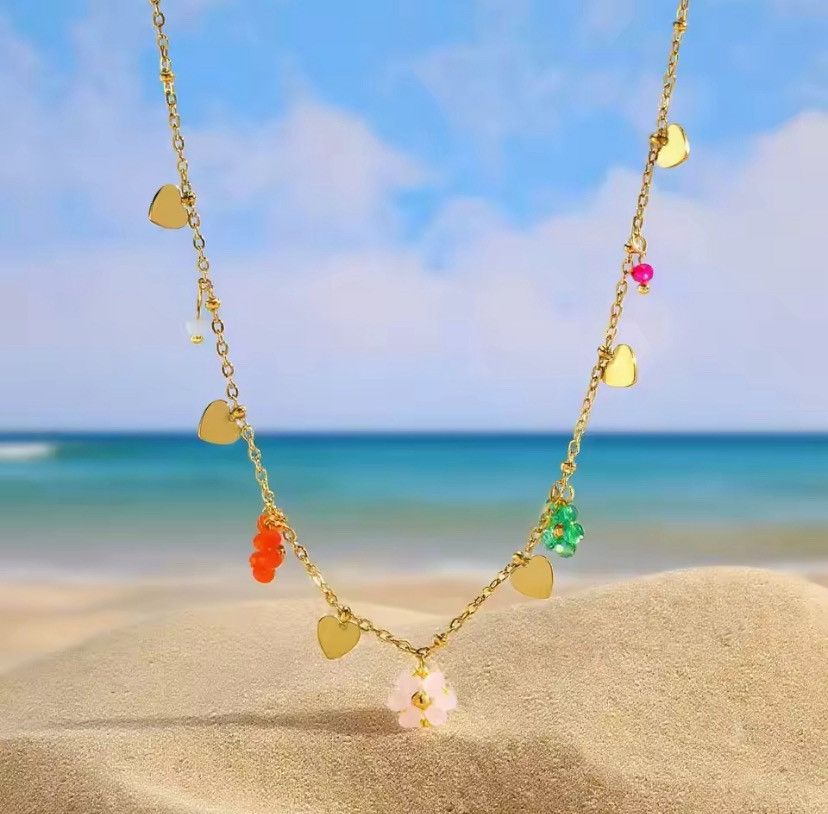 Other Colored Crystal Flower Love Chain Necklace Size ONE SIZE - 1 Thumbnail