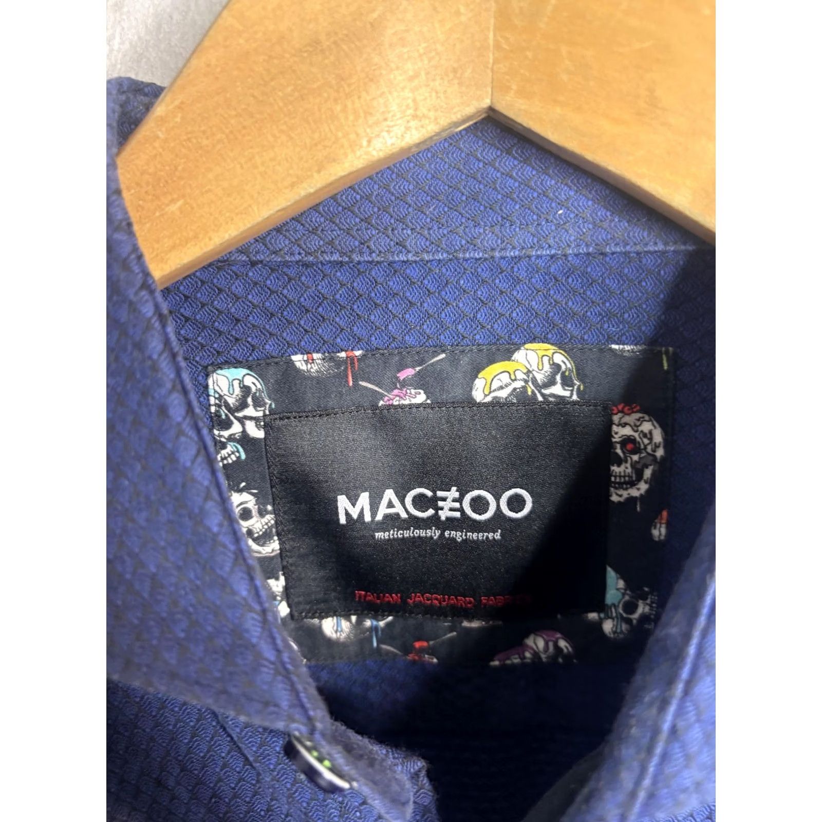 Maceoo Maceoo Shirt Mens M Blue Italian Jacquard Geometric Long Sleeve Button Front Size US M / EU 48-50 / 2 - 3 Thumbnail