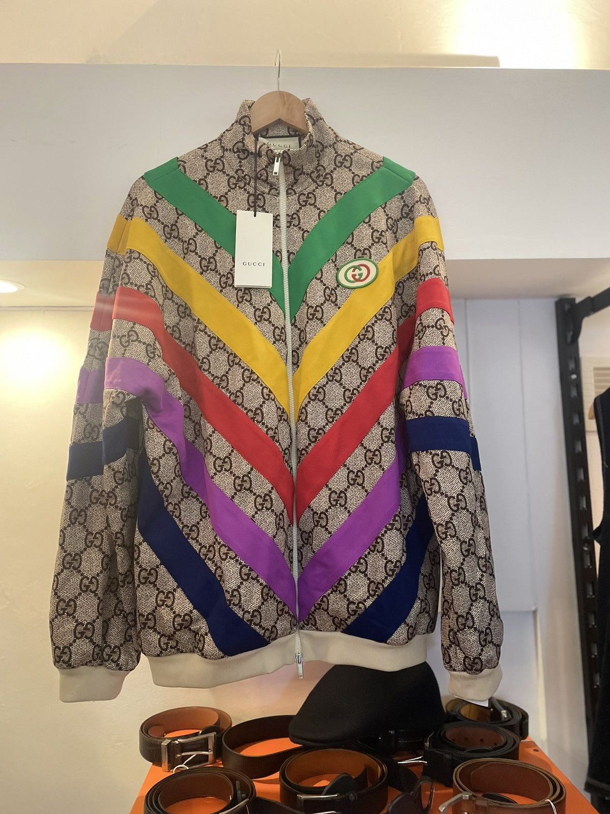 Image of Gucci Track Jacket Monogramm Gg, Rainbow XL in Yellow, Men's