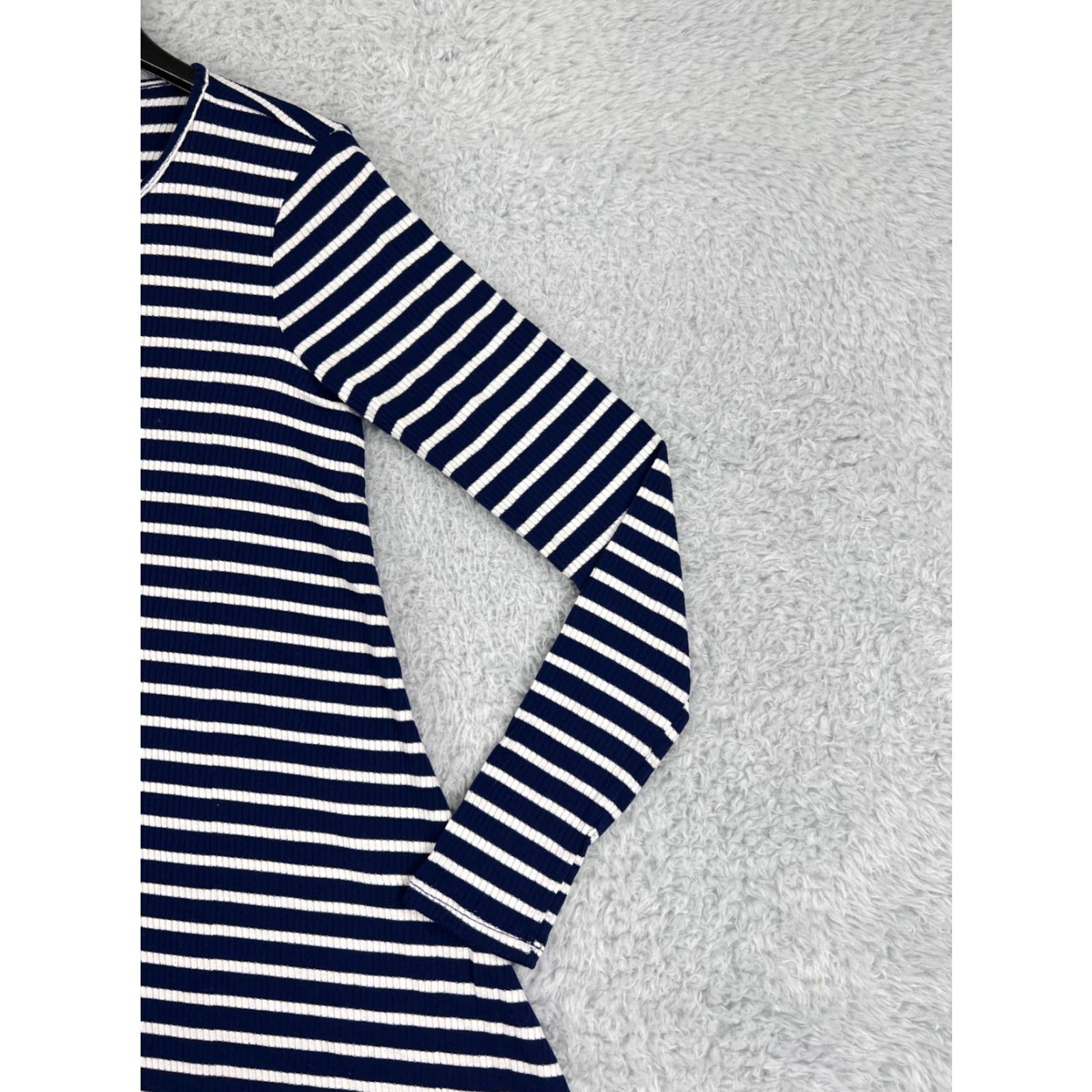Vintage LA made Dress Womens XS White/Blue Striped Long Sleeve Polyester Knit Mini Dress Size XS / US 0-2 / IT 36-38 - 2 Thumbnail