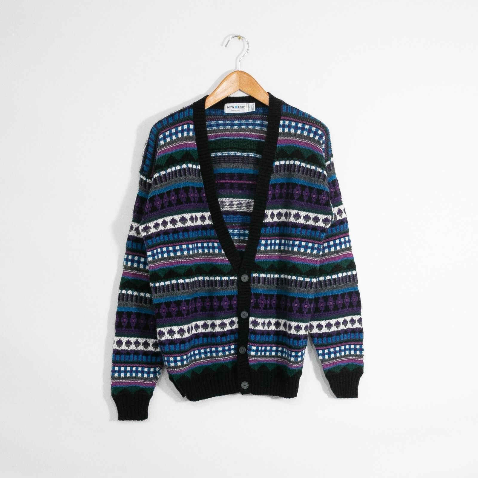 New Era Vintage New Era Striped Acrylic Cardigan Sweater Mens Medium Size US M / EU 48-50 / 2 - 1 Thumbnail