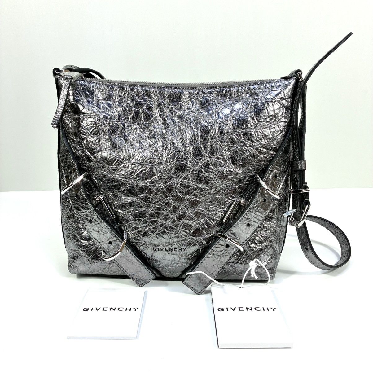 Givenchy Givenchy Small Voyou Laminated Leather Crossbody Bag Silver Size ONE SIZE - 2 Thumbnail