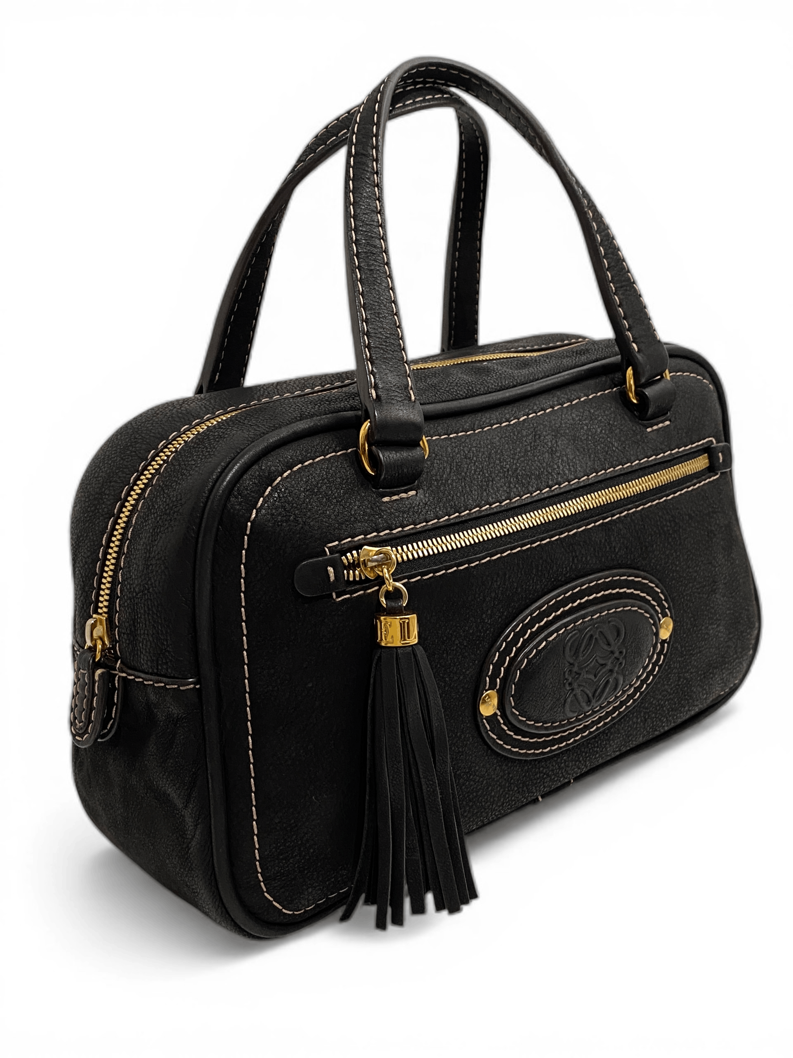 Loewe Loewe Anagram Logo Black Leather Black Bowling Tote Hand Bag Size ONE SIZE - 4 Thumbnail