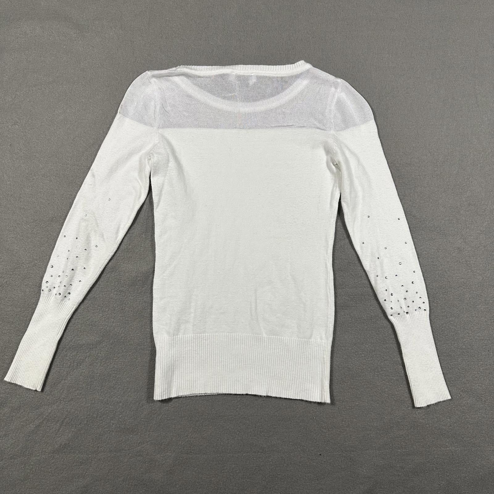 United Colors Of Benetton BEBE Sweater White Rhinestone Detail XS Y2K Size XS / US 0-2 / IT 36-38 - 2 Thumbnail