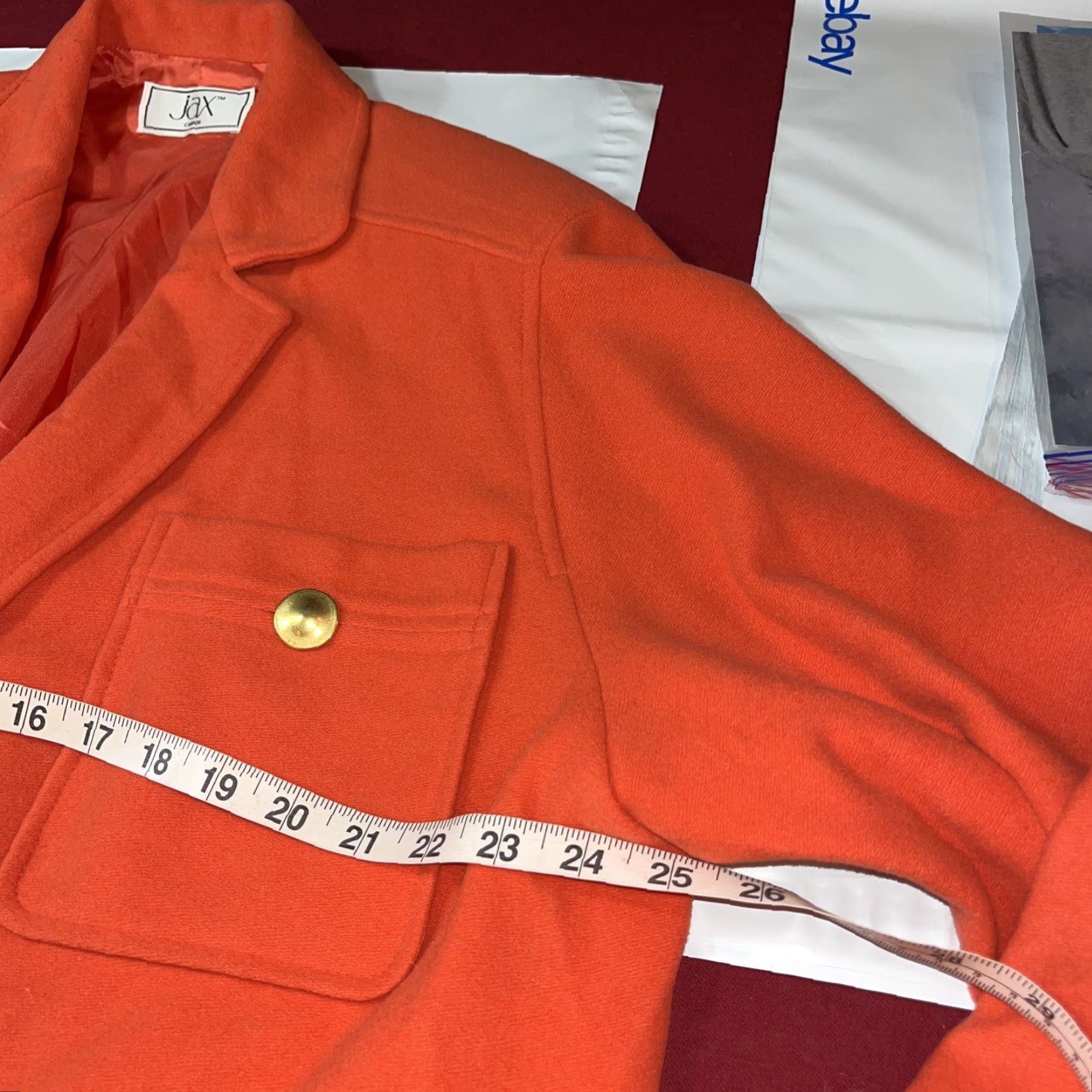 Vintage JAX CANADA Blazer Women Size 10 Orange Wool Blend Cashmere Gold Buttons Pockets Coat Size L / US 10 / IT 46 - 7 Thumbnail