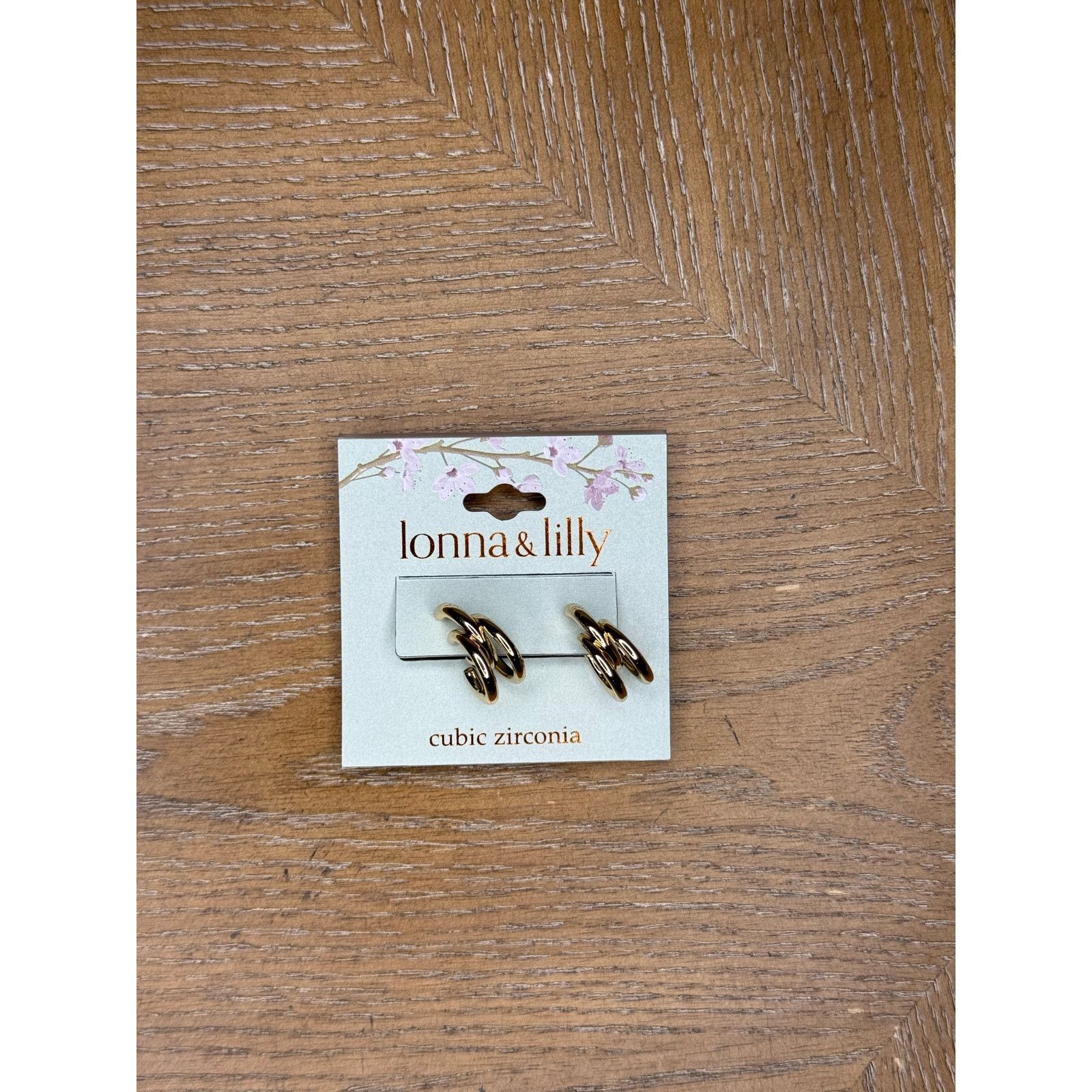 Other Lonna & Lilly Gold Tone Triple Loop Stud Earrings Cubic Size ONE SIZE - 1 Thumbnail