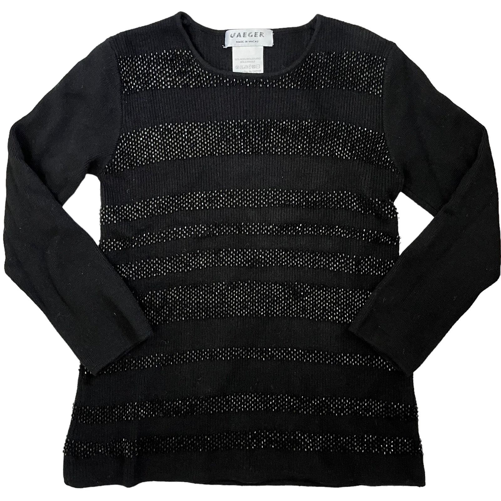 Jaeger Jaeger London Vintage Black Wool Beaded Stripe Sweater Size S / US 4 / IT 40 - 1 Thumbnail