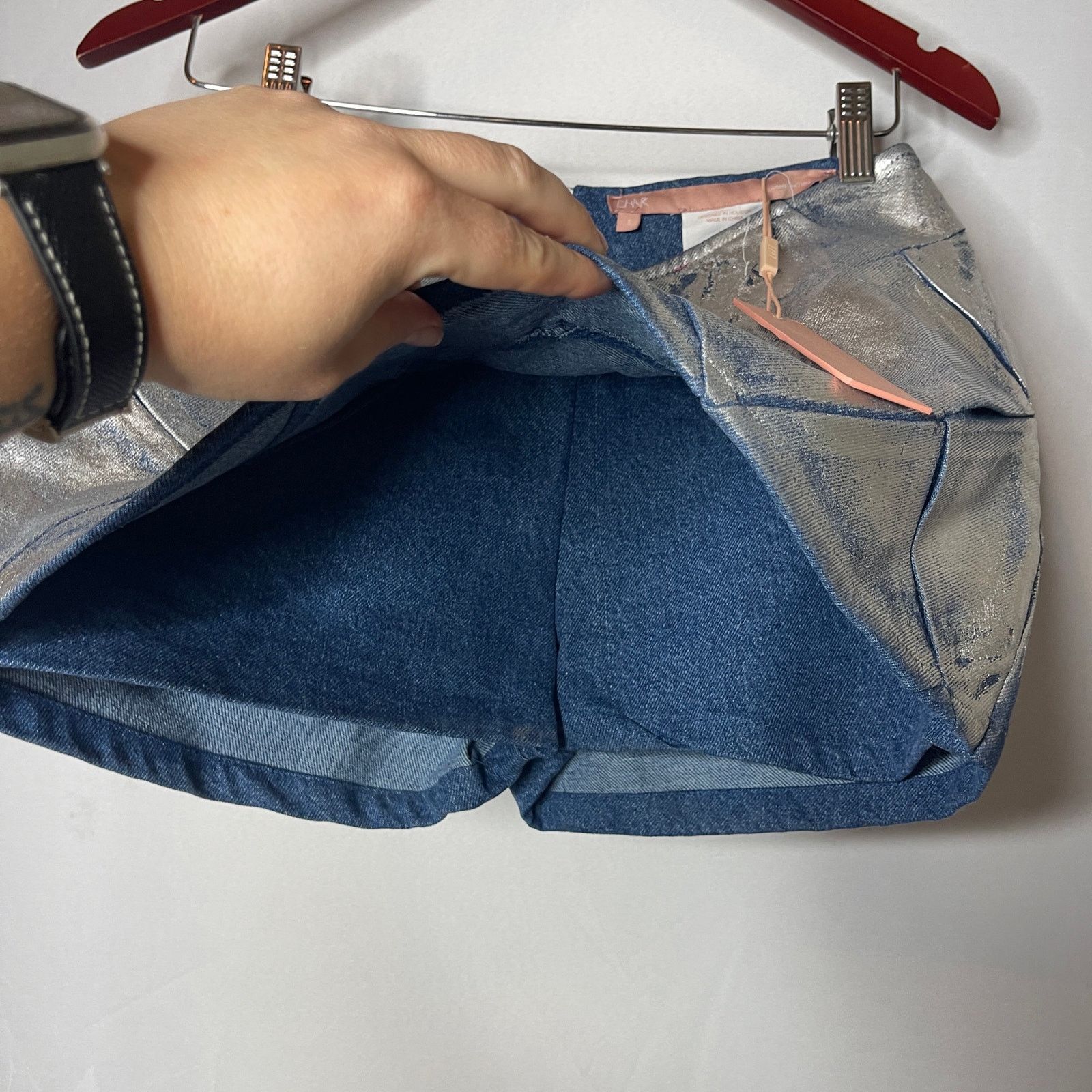 Other Char Workroom Woven Wax Denim Mini Skort Signature Silver Size 26" / US 2 / IT 38 - 7 Thumbnail