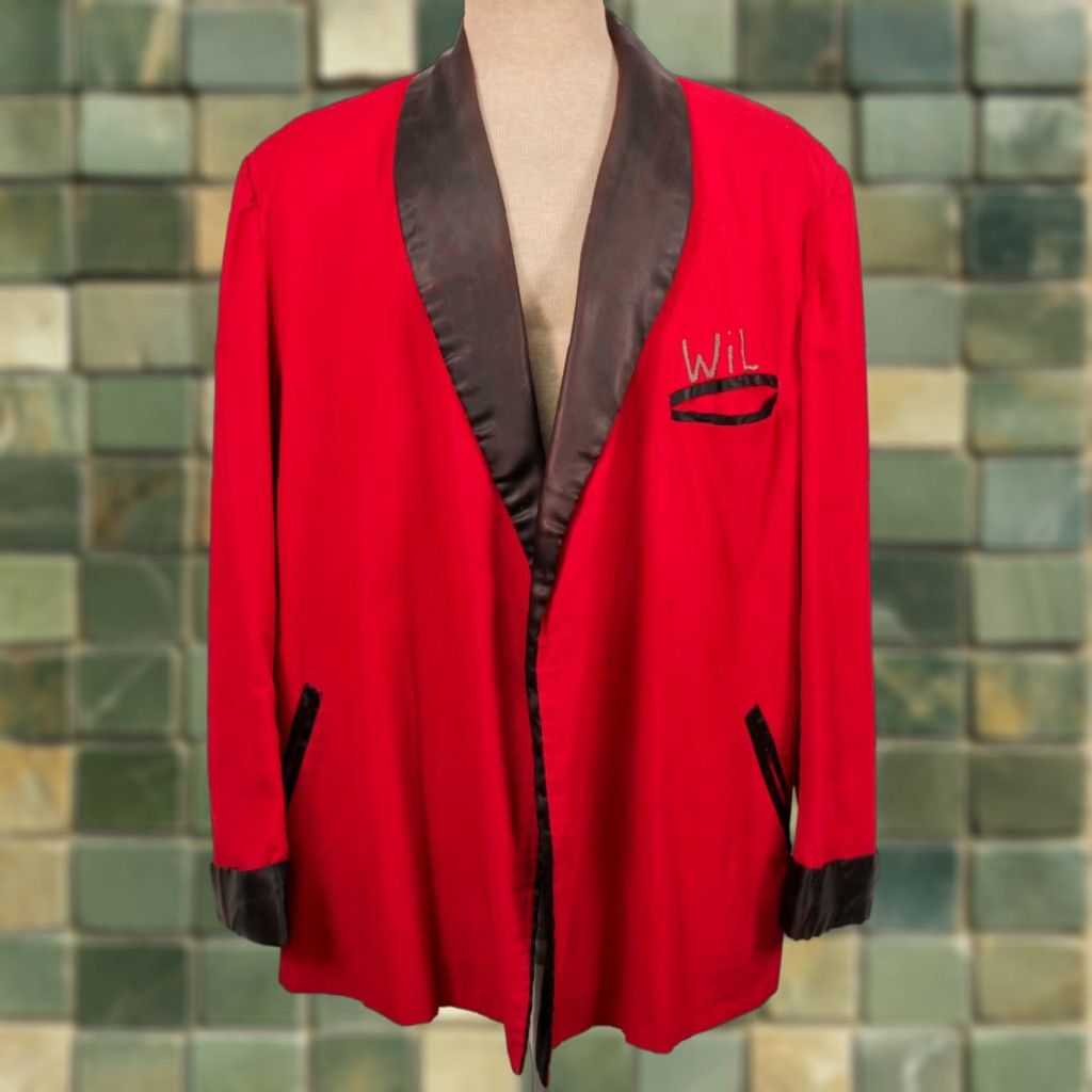 Vintage VTG 50s Smoking Jacket Robe / Jacket VTG Red Corduroy L-XL 1950s Mens Size US M / EU 48-50 / 2 - 1 Thumbnail