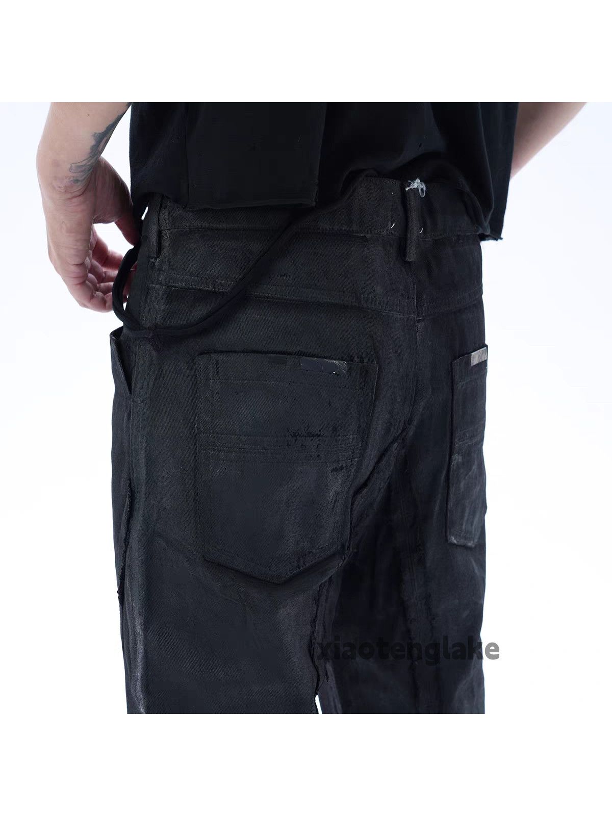 パンツ archive Destroy coating denim zx ripped damaged punk grunge wax coated stack jeans