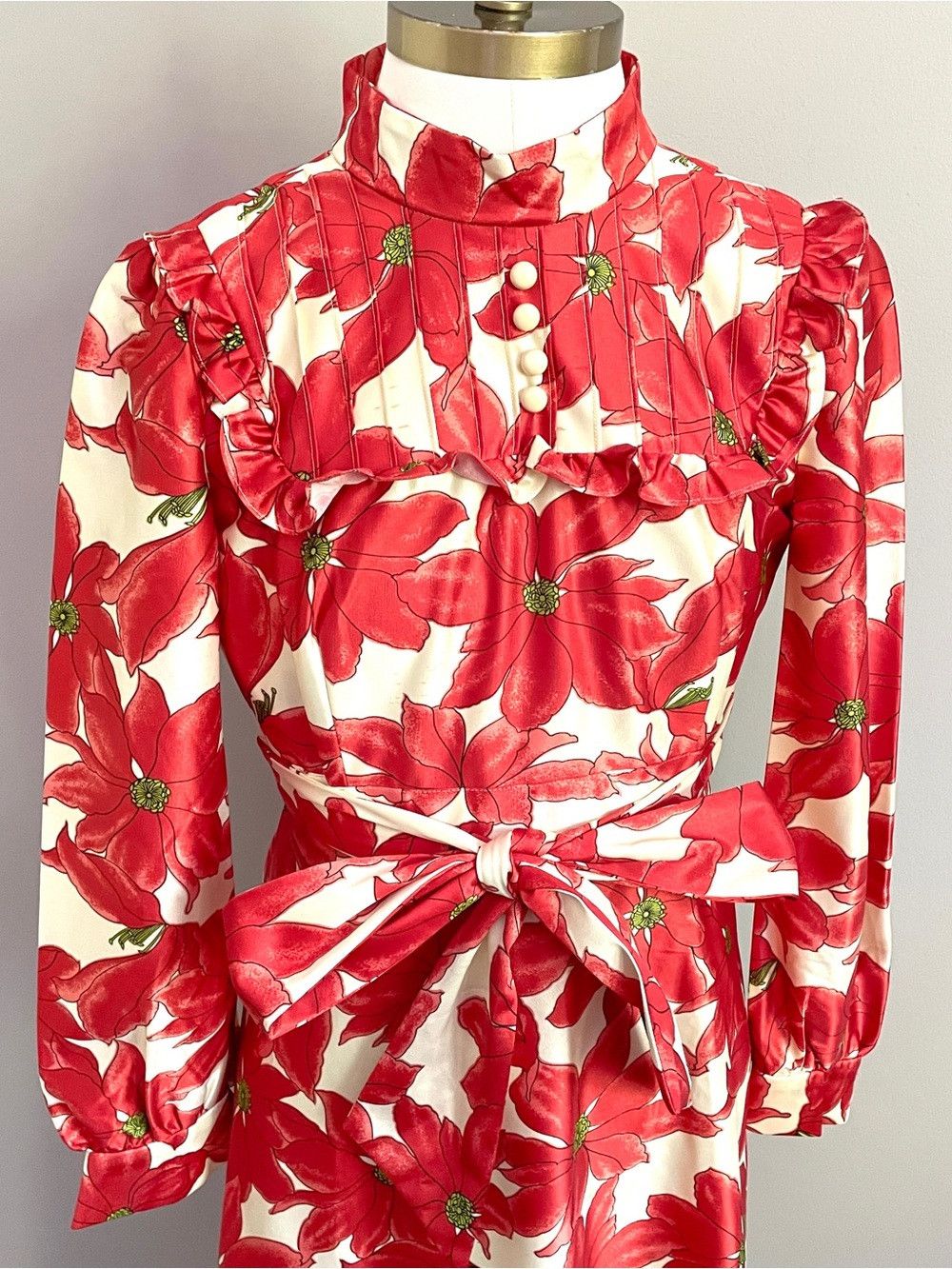 Vintage Vintage Poinsettia Floral Long Sleeve Midi Dress - XS 🎅🏼 Size XS / US 0-2 / IT 36-38 - 3 Thumbnail