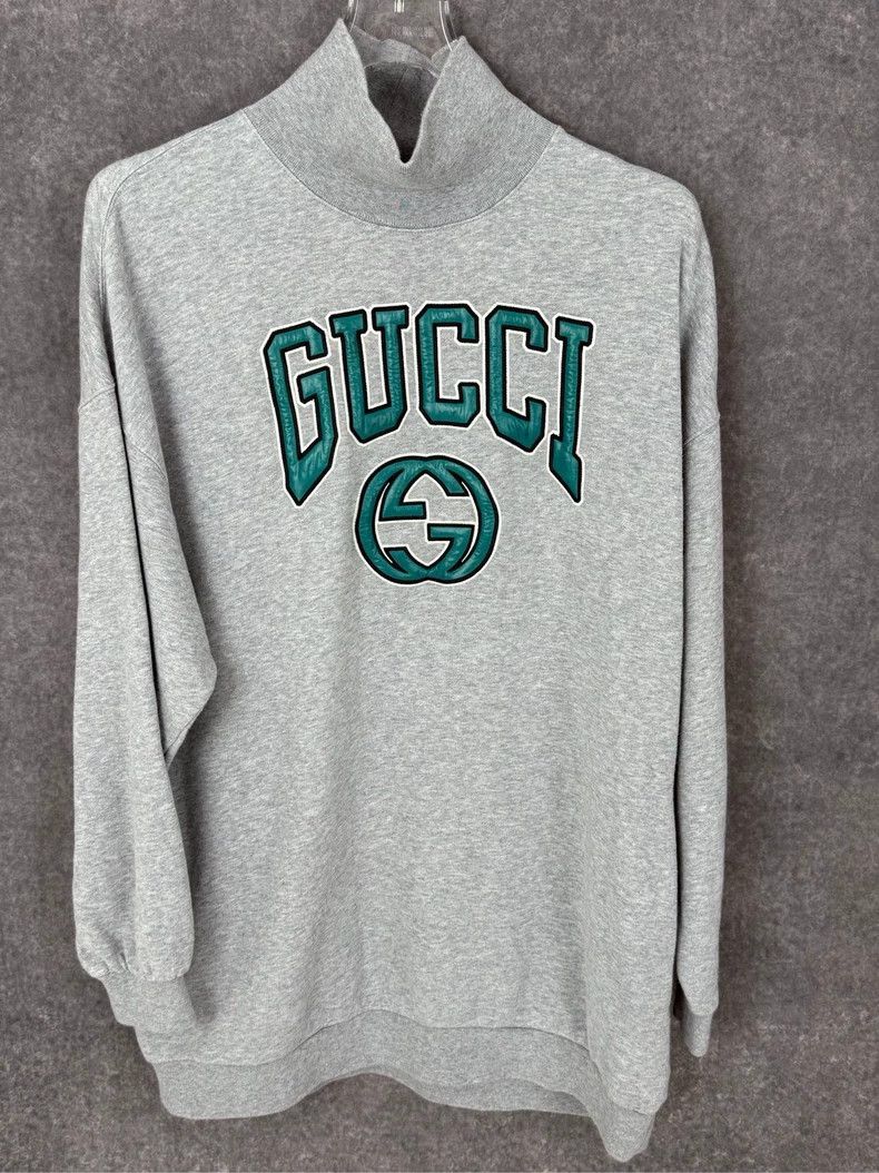 Gucci Leather Logo Embroidered Turtleneck Sweatshirt - dmc