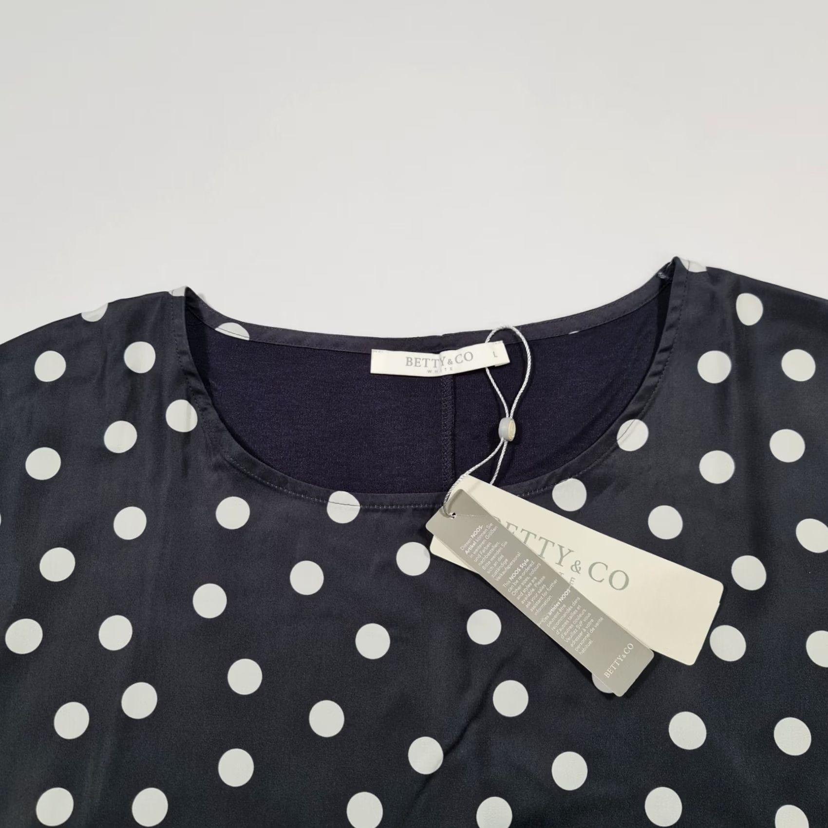 CO Betty & Co Womens T Shirt Navy Blue Polka Dot 3/4 Sleeve Top Large Size L / US 10 / IT 46 - 2 Thumbnail