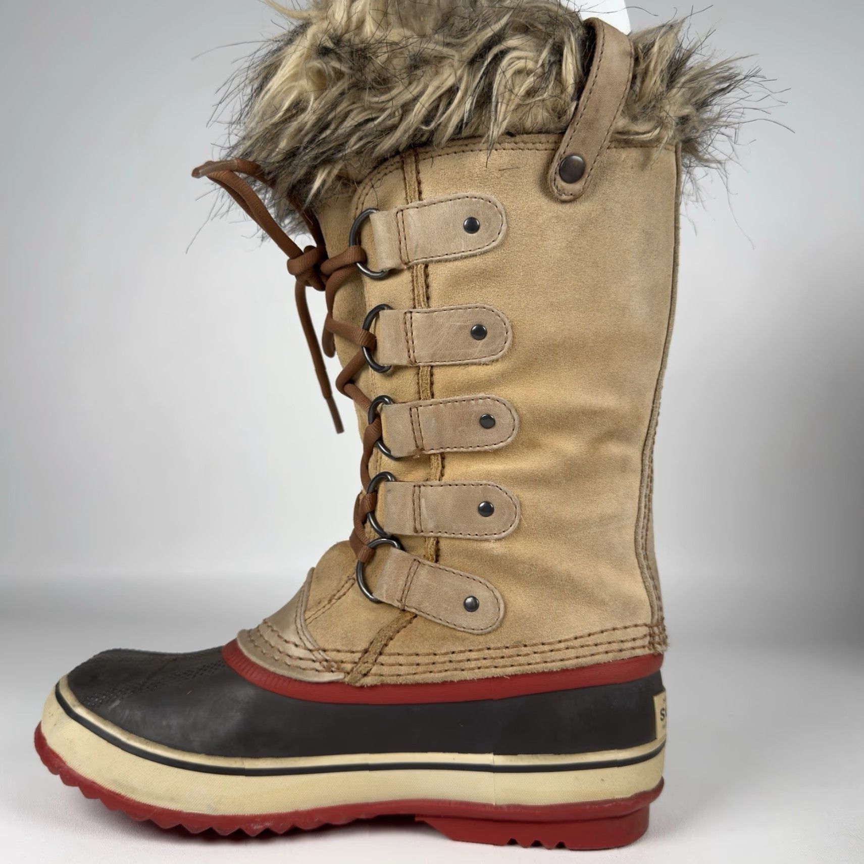 SOREL SOREL Joan of Arctic Womens Boots Tan Leather Waterproof Insulated Winter Fur Round Toe Tie Casual Winter Womens Flat Rubber Outsole Waterproof No N/A Size US 5 / IT 35 - 4 Thumbnail