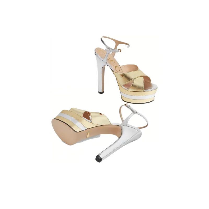 Gucci o1s1wg110225 Women's Platform Sandals in Golden & Silver Size US 11 / IT 41 - 7 Thumbnail