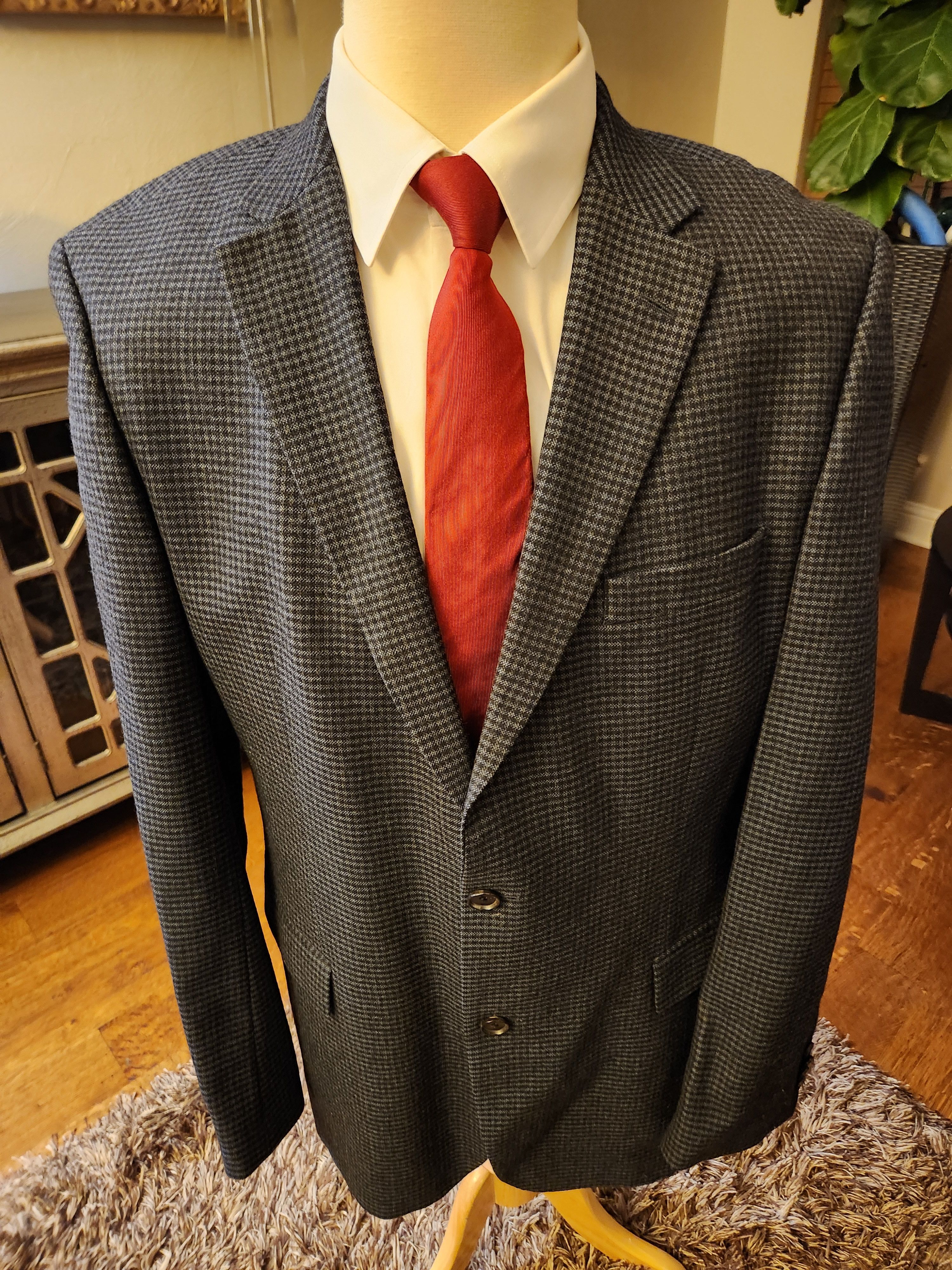 Hugo Boss Pasini Men's 100% Wool Black & Blue Check 2 Button Blazer Size 44L - 1 Thumbnail