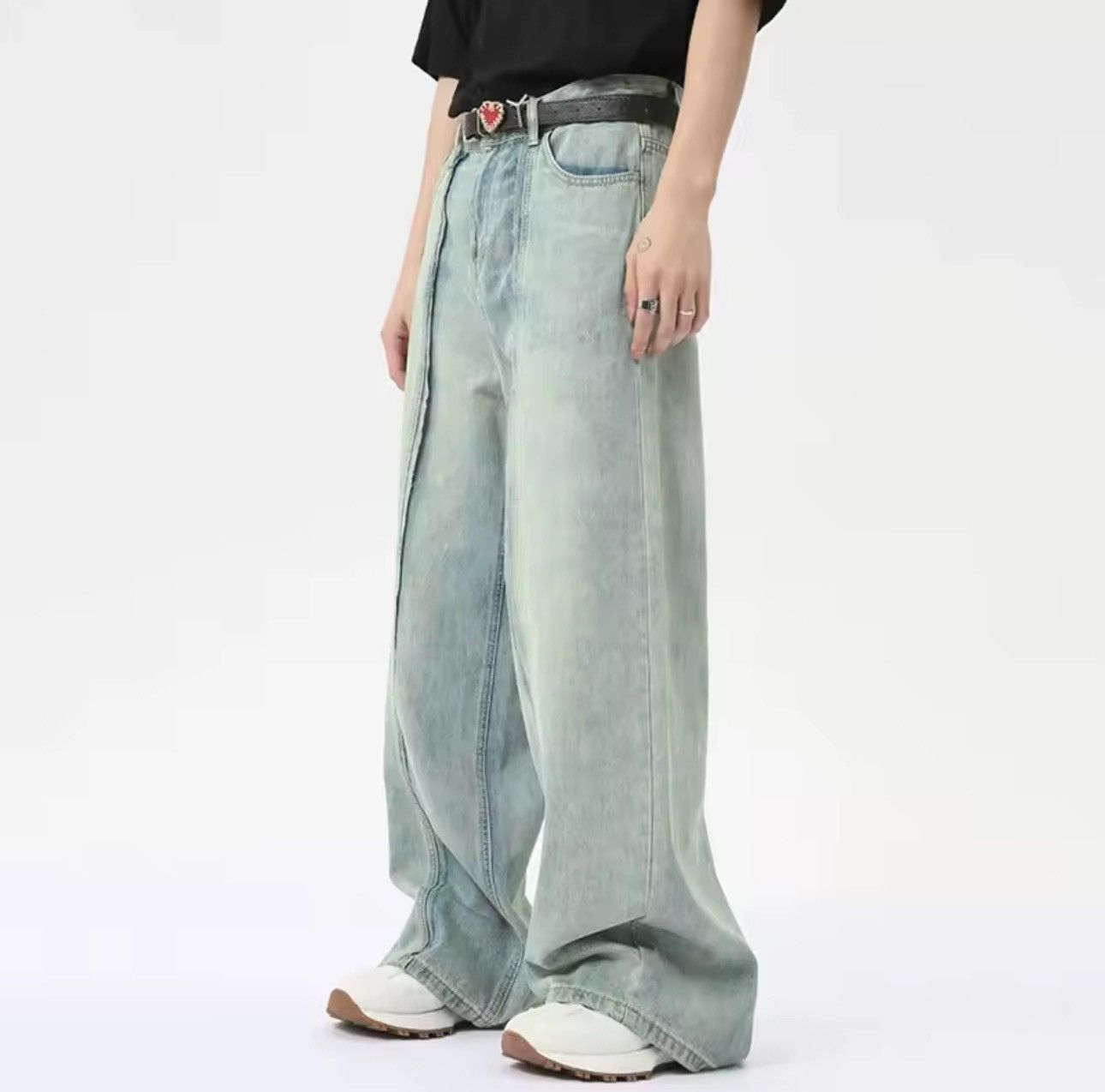 Vintage Streetwear Retro Patchwork Straight Light Blue Y2k Jeans Size US 28 / EU 44 - 2 Thumbnail