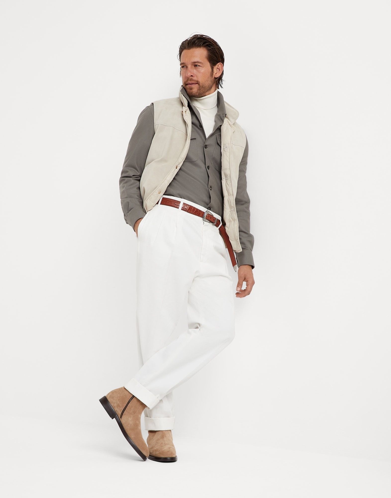 Brunello Cucinelli o1la1rc1a0925 Padded Leather Vest in Ivory Size US XL / EU 56 / 4 - 5 Thumbnail