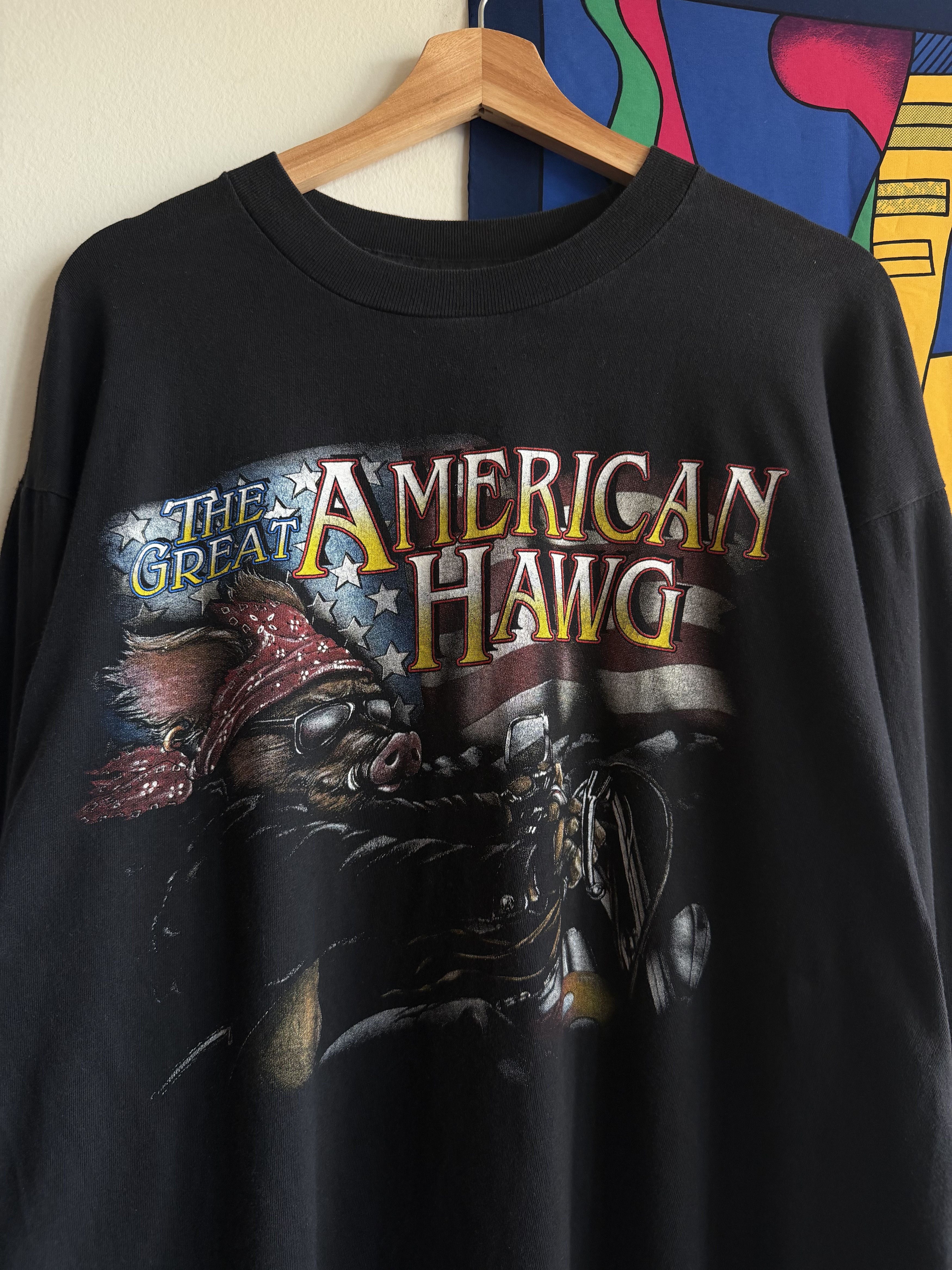 Vintage American Hawg 3D Emblem Style Long Sleeve Biker Tee