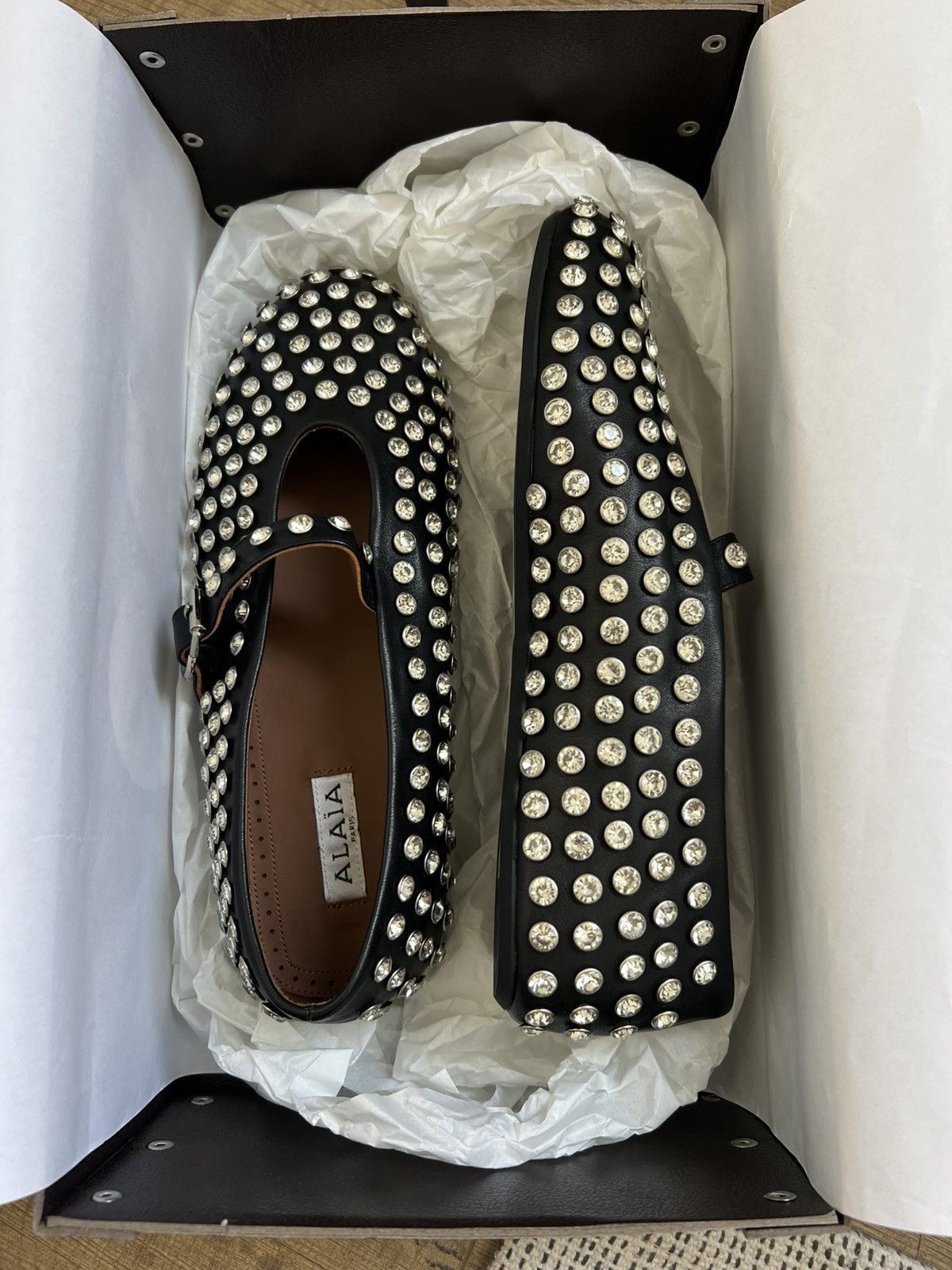 Alaia ALAIA BLACK RHINSTONE BALLET FLATS/ MARY JANES Size US 9 / IT 39 - 1 Thumbnail