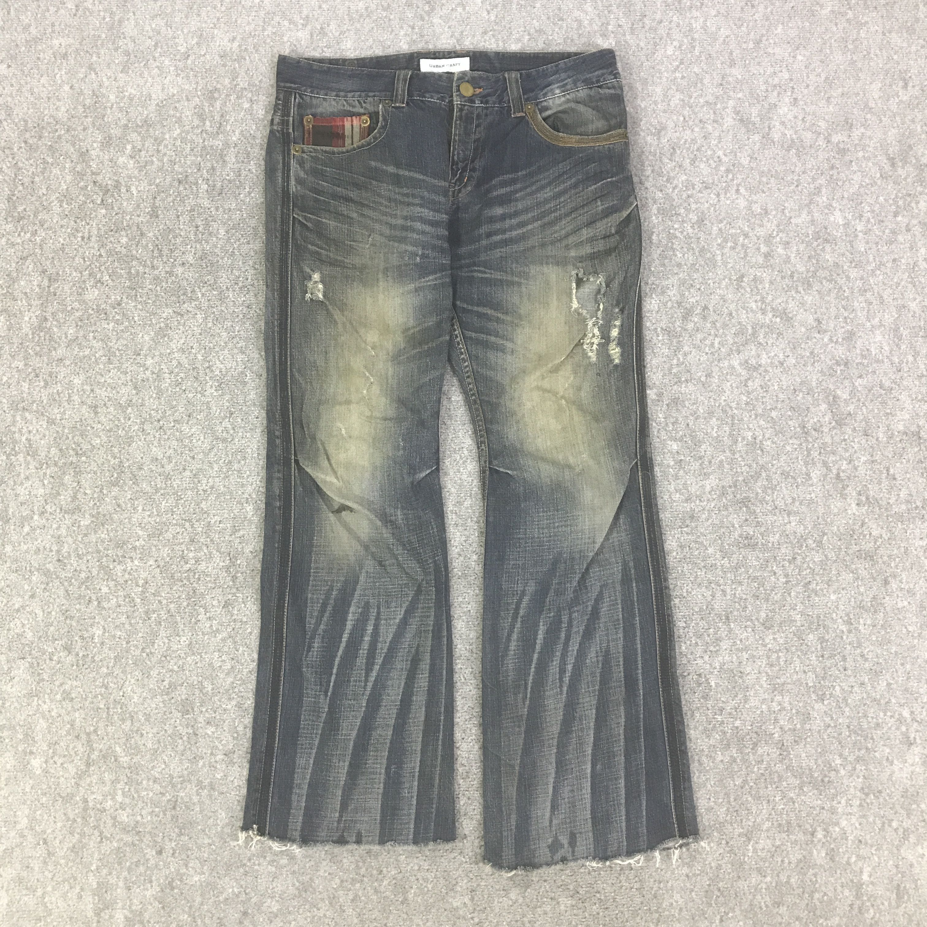 Japanese Brand URBANCRAFT DISTRESSED JEANS BOOTCUT DENIM PANTS K129B15 Size US 33 - 1 Thumbnail