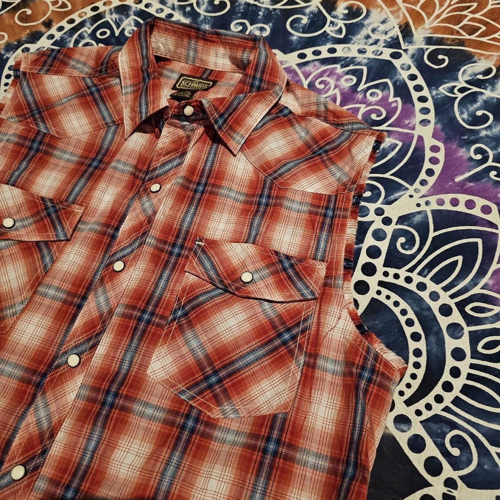 Designer Men's Red and Blue Plaid Sleeveless Button Down Shirt Size US M / EU 48-50 / 2 - 4 Thumbnail