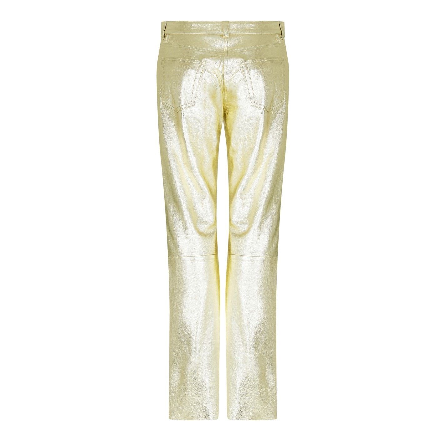Palm Angels o1g2r1mq0425 Laminated Leather Trousers in Metallic Gold Size 27" / US 4 / IT 40 - 2 Thumbnail