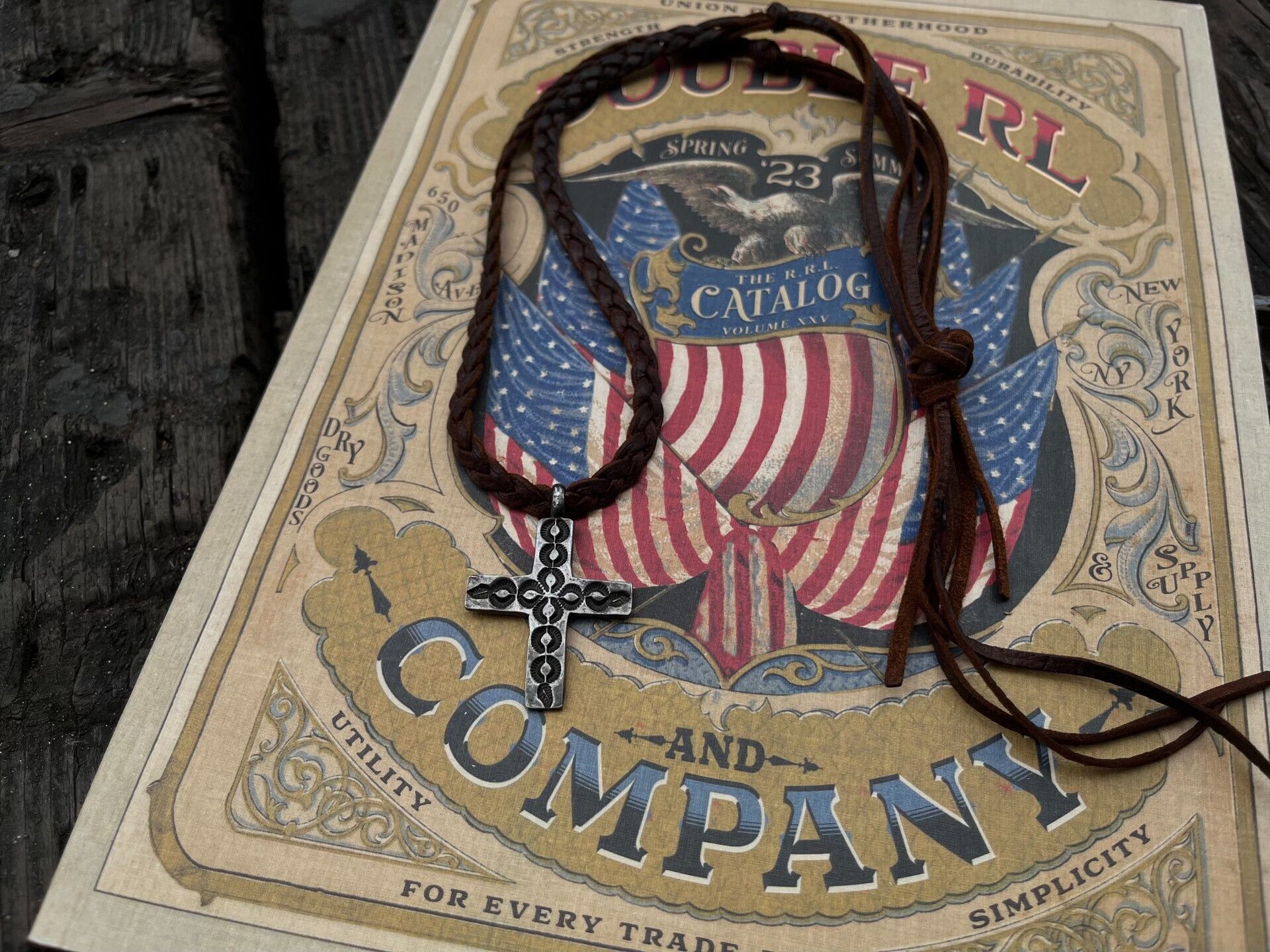RRL Ralph Lauren Vintage Silver Necklace with Braided Cord Size ONE SIZE - 1 Thumbnail