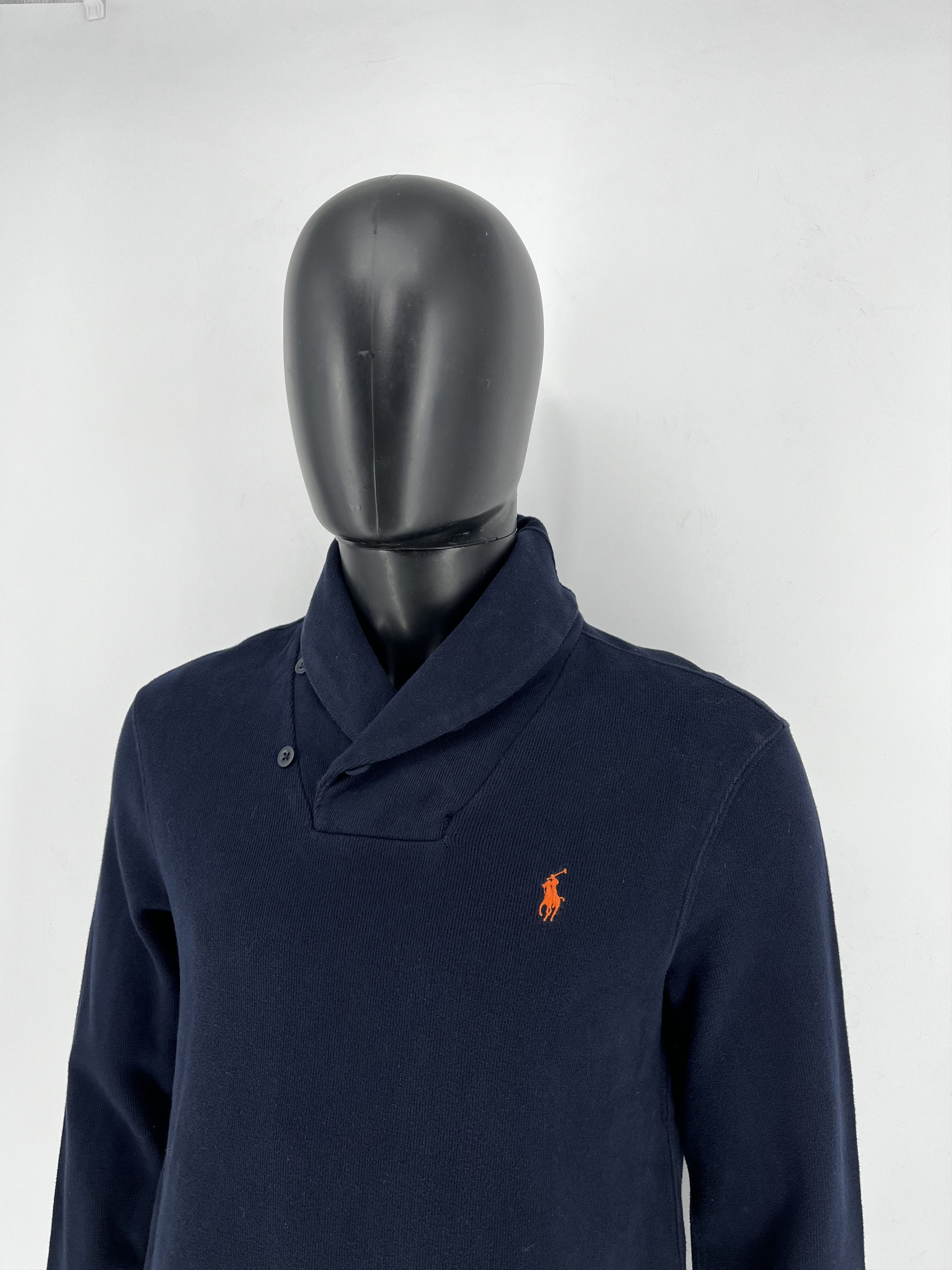 Polo Ralph Lauren × Ralph Lauren × Vintage Retro Polo Ralph Lauren Blue Shawl Collar Sweatshirt Size US M / EU 48-50 / 2 - 7 Thumbnail