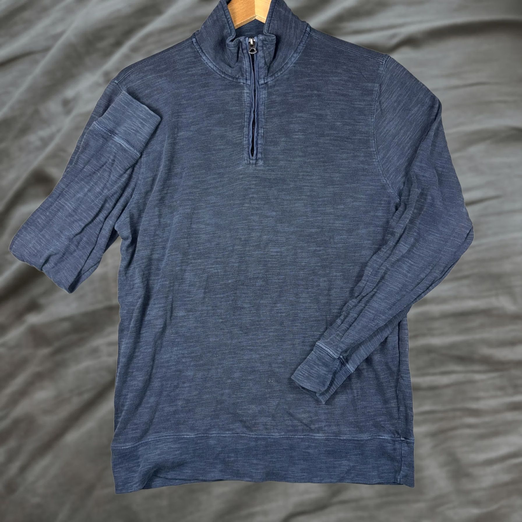 Faherty Faherty Sunwashed Slub Cotton Quarter-Zip Pullover Size L Mens Blue Knit 1/4 Zip Mock Neck Casual Sweater Size US L / EU 52-54 / 3 - 1 Thumbnail