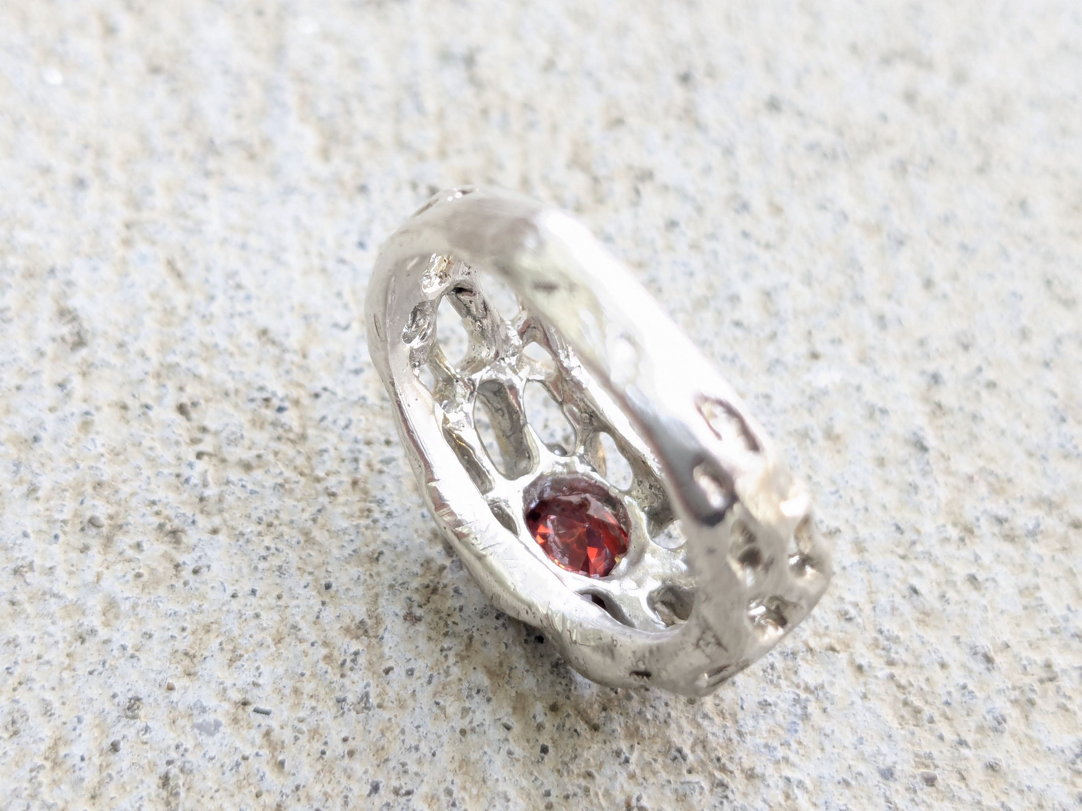 Sterling Silver Vintage Sterling Silver Ring Red Garnet Brutalist Modern Size ONE SIZE - 7 Thumbnail