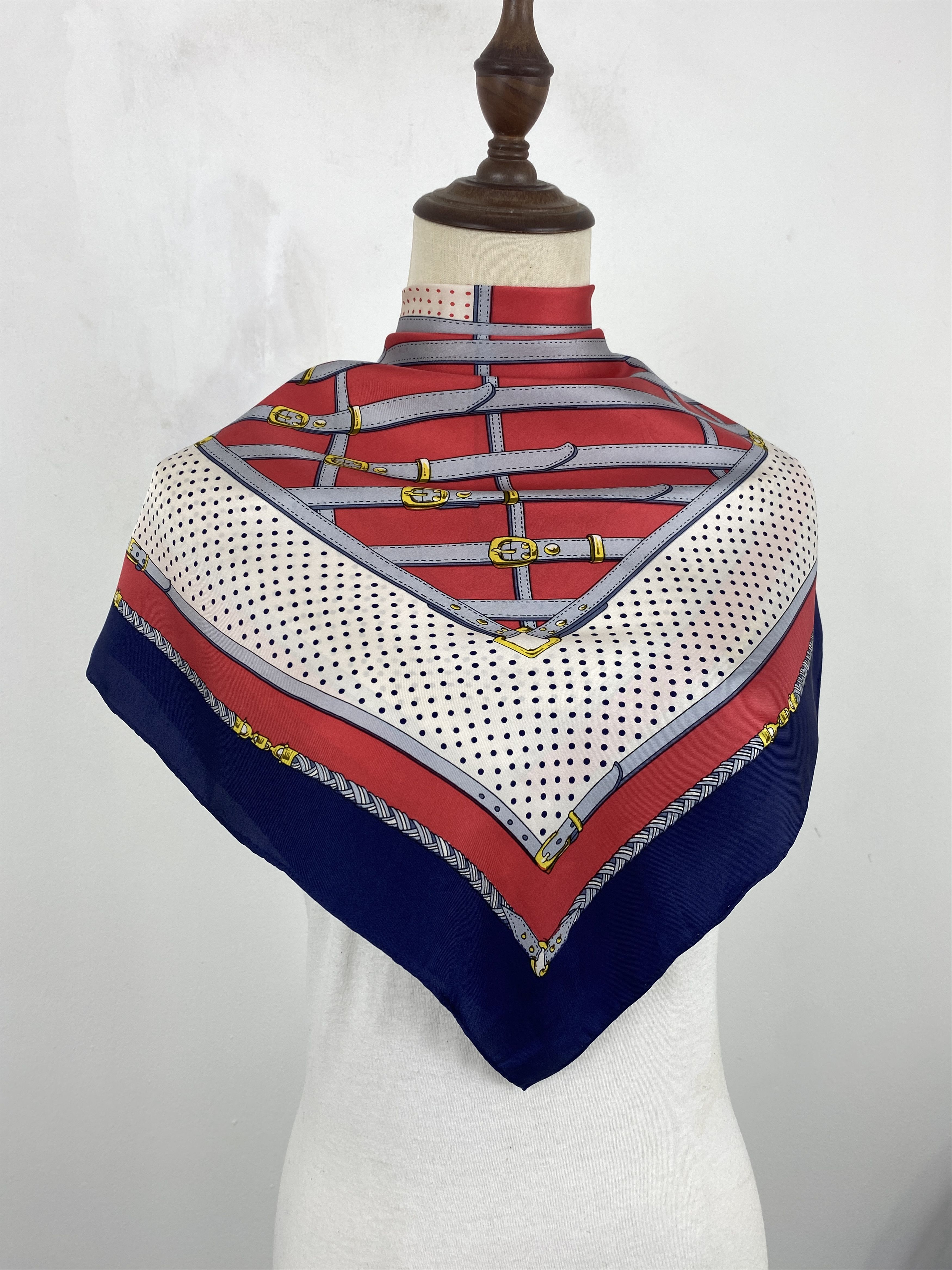Vintage Geometry Silk Scarf / Muffler / Silk Shawl SN0072 Size ONE SIZE - 2 Thumbnail