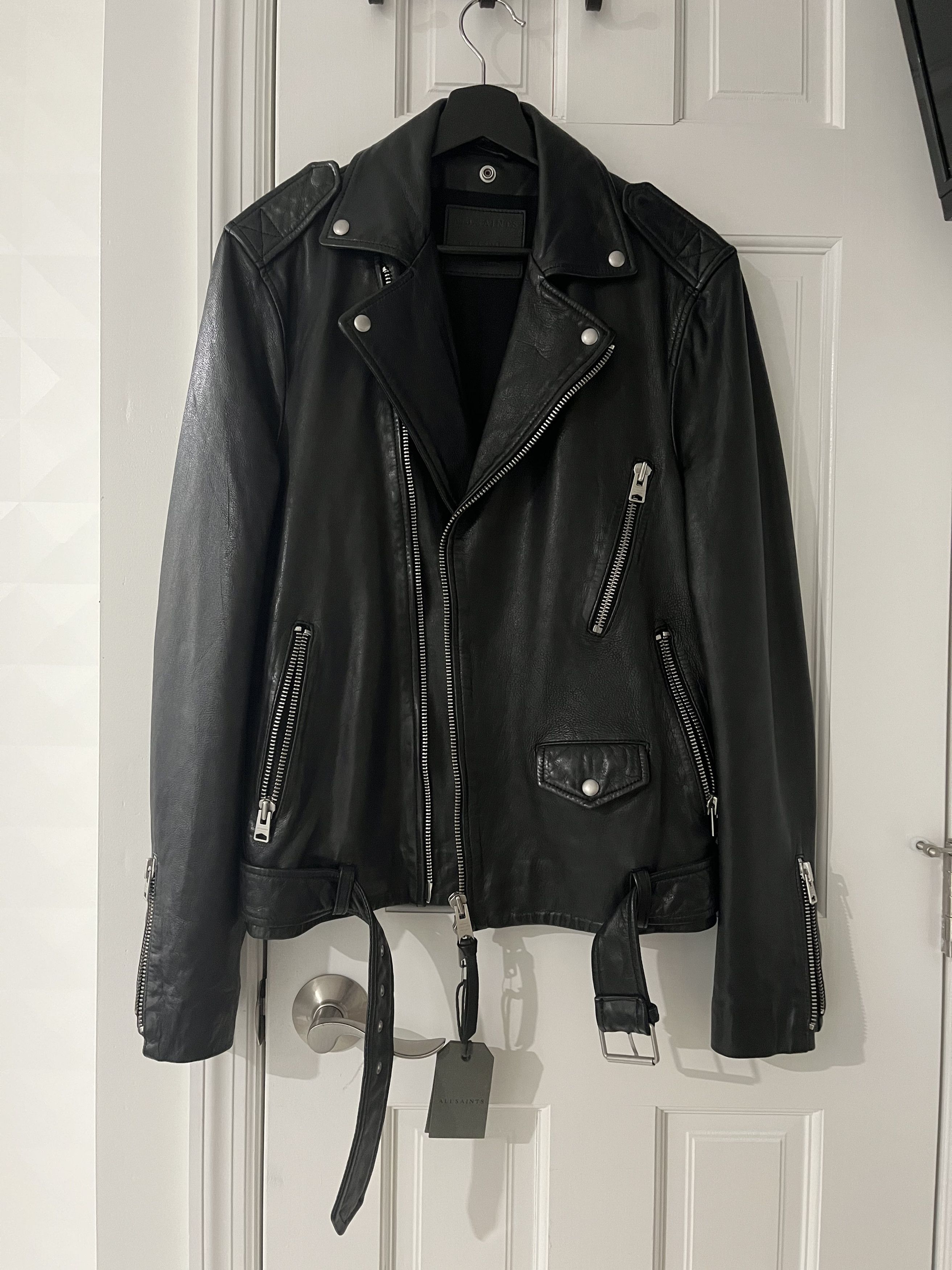 image of Allsaints Stens Biker Leather Jacket in Black, Men's (Size XS)