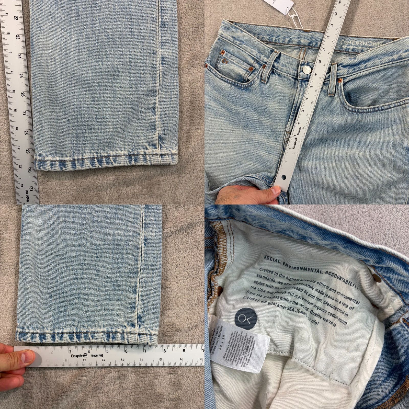 Outerknown Outerknown The Dunes Straight Jeans Bay Blue 30x30 Mens Regular Inseam 30 NWT 12.5 oz Denim 5-Pocket Solid Light Wash Denim Size US 30 / EU 46 - 8 Thumbnail