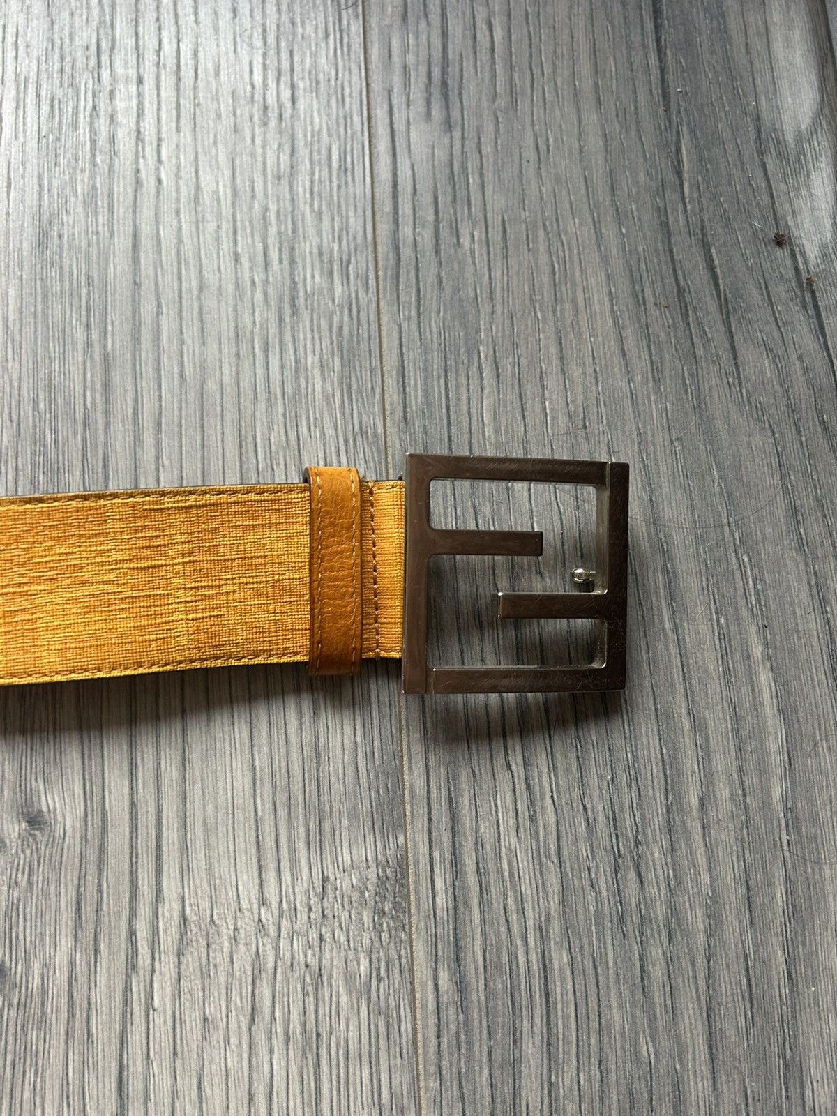 Fendi Fendi Yellow Textured Leather Belt with Silver FF Buckle Size 38 - 3 Thumbnail