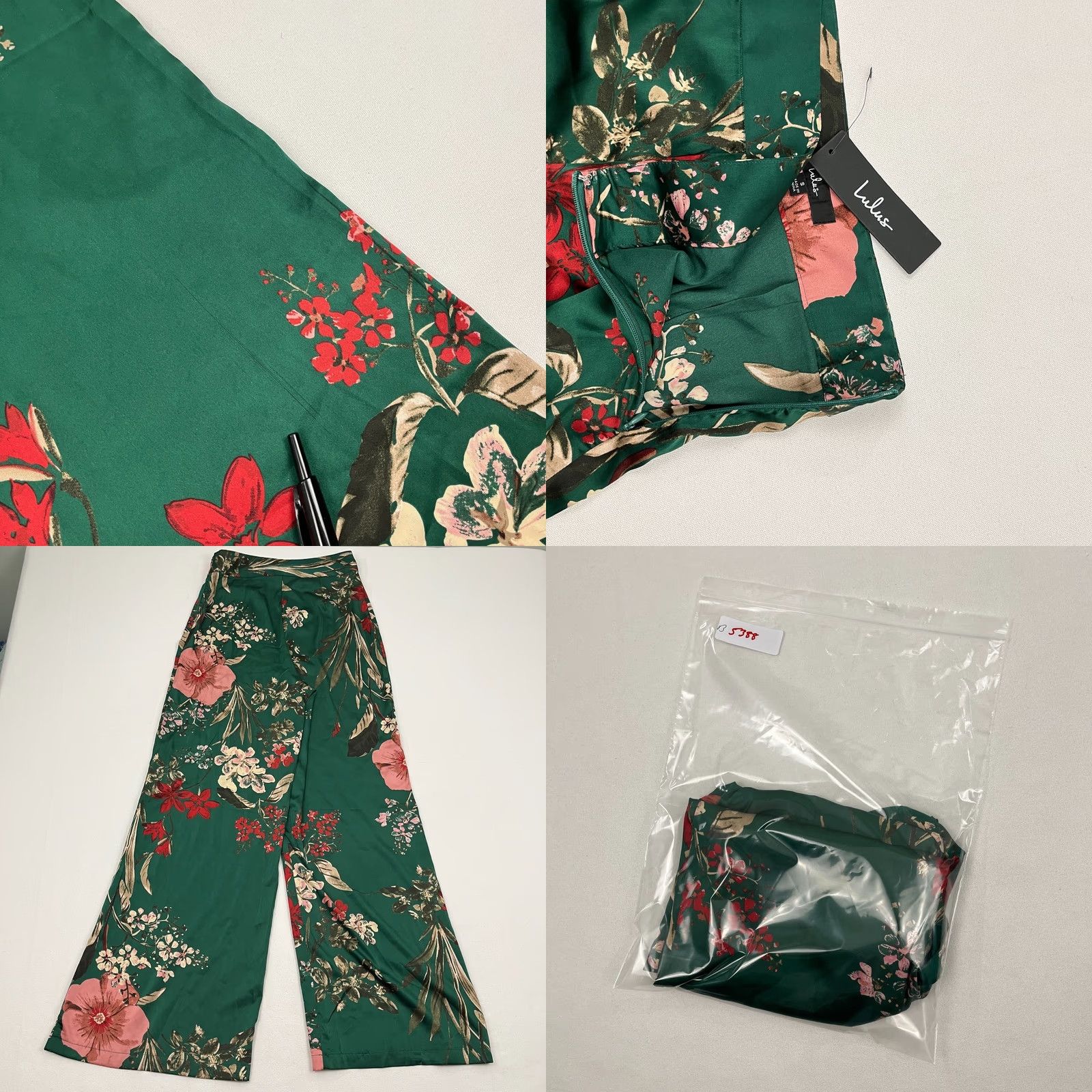 Lulus Lulu's Pants Womens S Wide Leg Satin Green Floral Boho Travel Casual Vacation Wide Leg - Pants Womens S Green Floral Satin Wide Leg Lulus Size 28" / US 6 / IT 42 - 8 Thumbnail