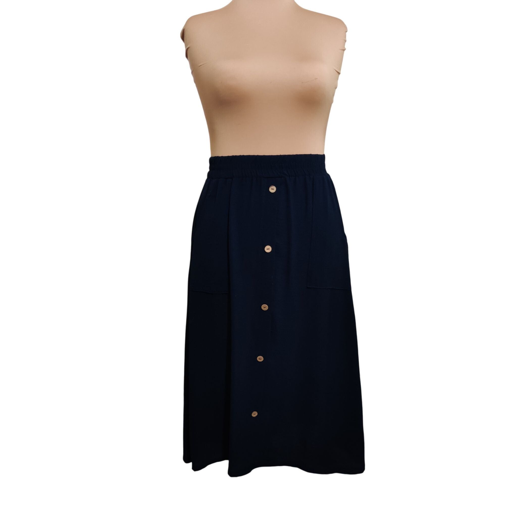 Other Emi & Joe L Navy Blue Midi Skirt Pockets Button Detail Flowy Size 34" / US 12 / IT 48 - 3 Thumbnail