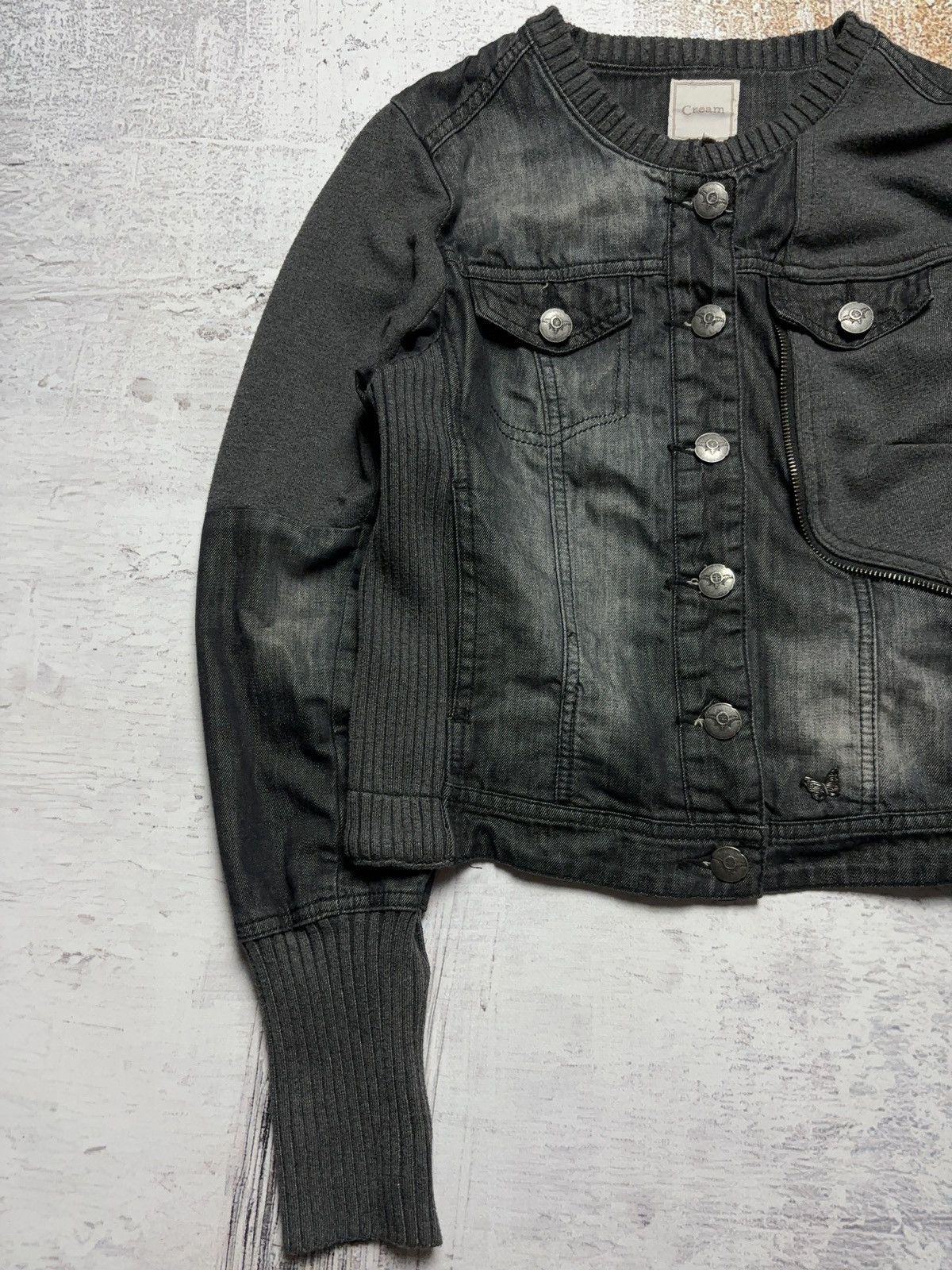 Vintage Cropped mixed denim vintage bomber jacket grunge style Size S / US 4 / IT 40 - 2 Thumbnail