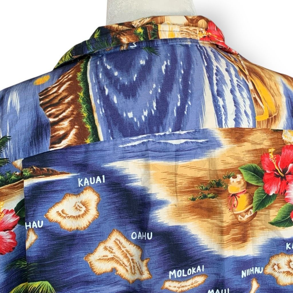 Vintage Vintage RJC Hawaiian Shirt Blue Island Map Floral Print Cott Size US S / EU 44-46 / 1 - 4 Thumbnail