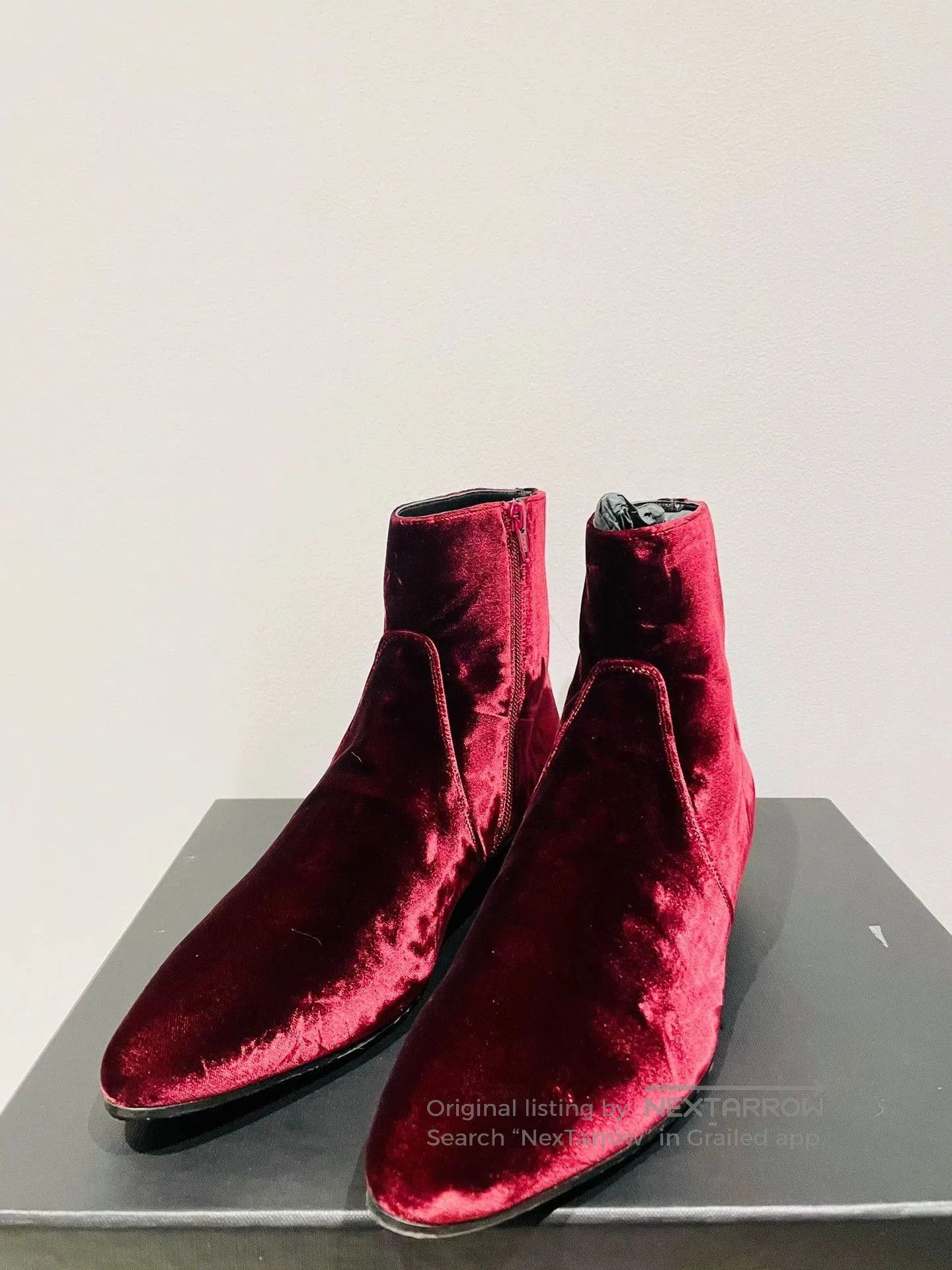 Saint Laurent Paris Red Velvet Ankle Boots Size 8. Size US 8 / EU 41 - 2 Thumbnail