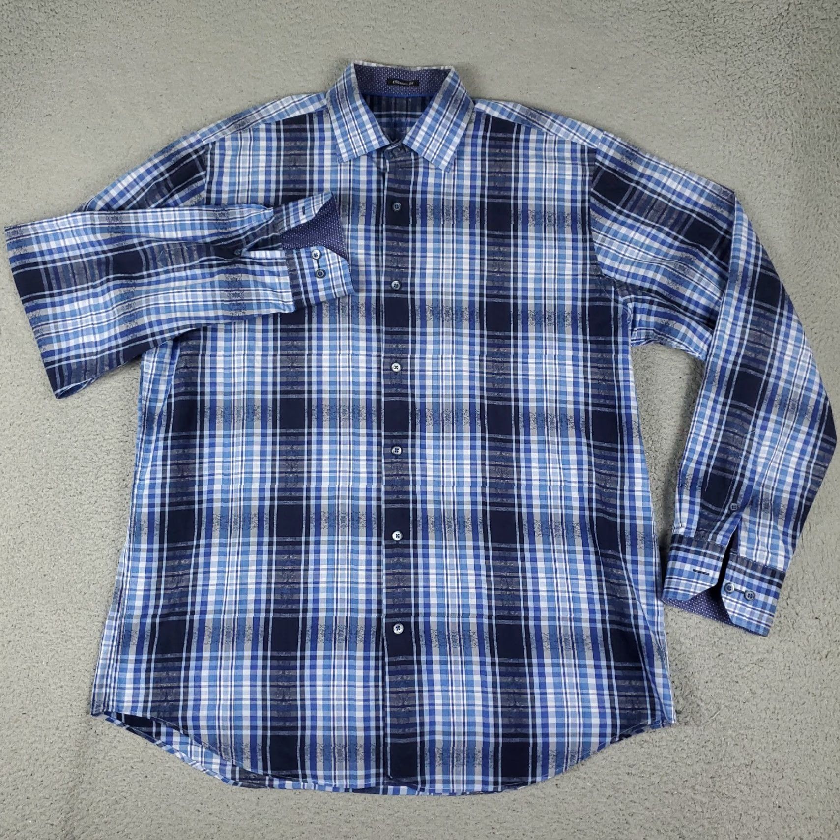 BUGATCHI Bugatchi Mens Shirt Blue Plaid Button-Up Long Sleeve Large Size US L / EU 52-54 / 3 - 2 Thumbnail