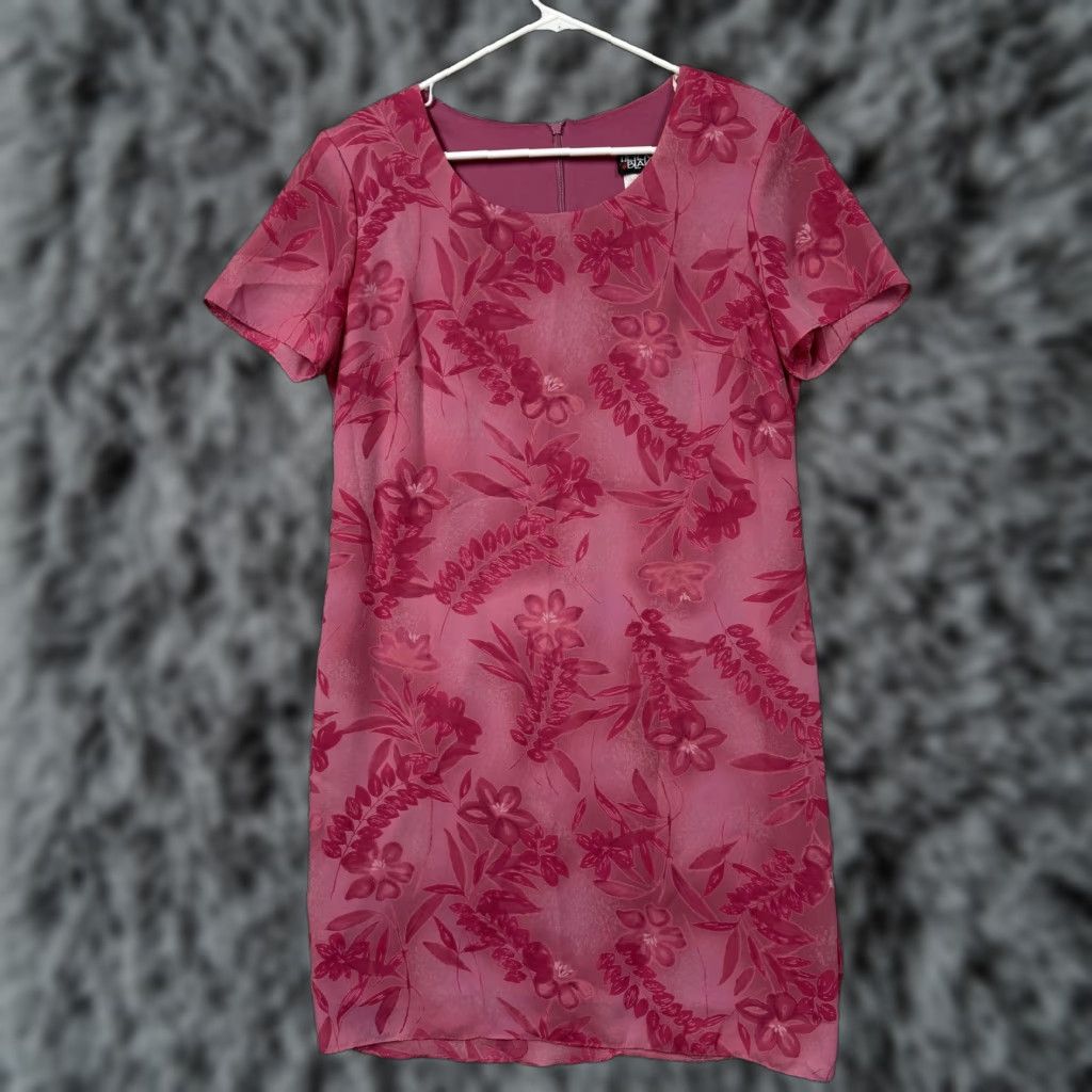 Pinko VINTAGE Helen Blake Dress 12P Pink Floral Chiffon Shift Knee Length 90s Retro Cottagecore Womens Size XL / US 12-14 / IT 48-50 - 1 Thumbnail