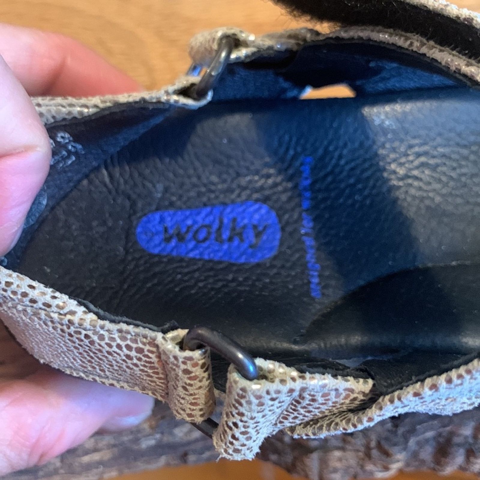 Vintage Wolky metallic gold croc embossed leather Pichu Sandals Size US 7.5 / IT 37.5 - 5 Thumbnail