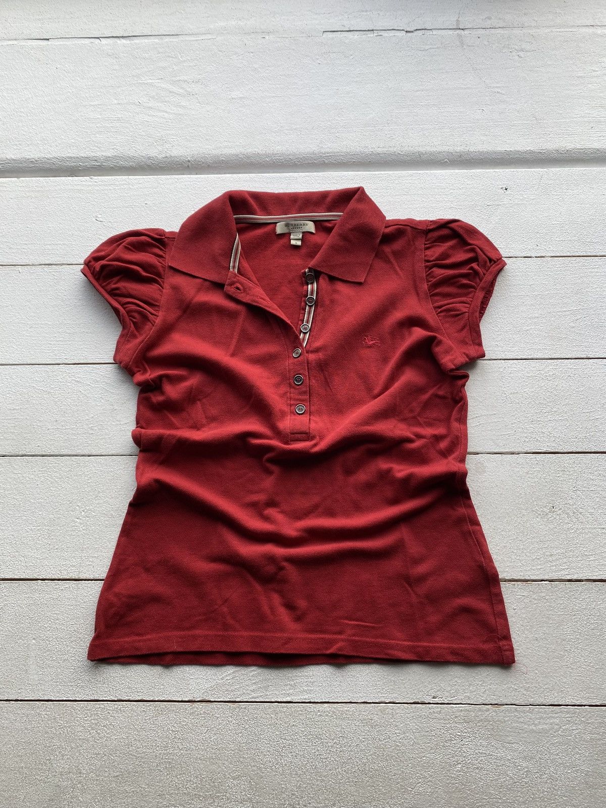Burberry × Designer × Vintage Luxury Burberry Red Womens Designer Polos Shirt Rare Size S / US 4 / IT 40 - 1 Thumbnail