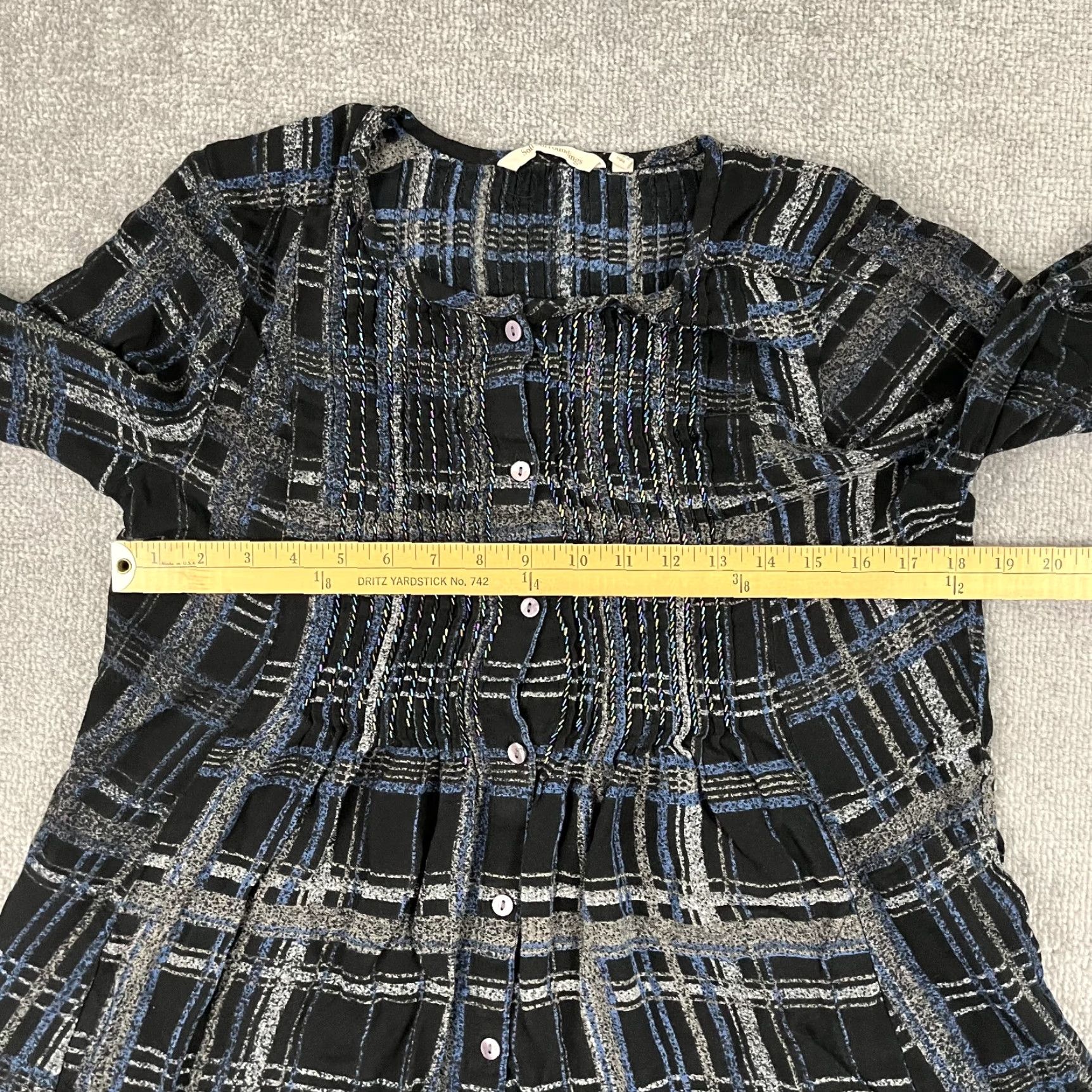 Soft Surroundings Soft Surroundings Shirt Women Medium Blue Plaid Beaded Tunic Button-Up Roll Tab Sleeve Womens Size M / US 6-8 / IT 42-44 - 5 Thumbnail