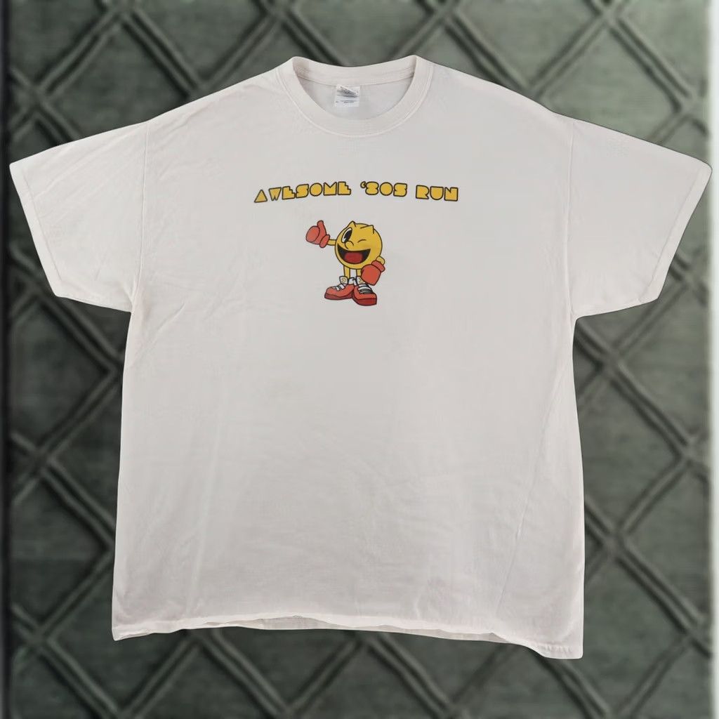 Gildan VINTAGE Pac Man Awesome 80s Run TShirt XL White Gildan Shirt Mens 80s Retro American Size US XL / EU 56 / 4 - 1 Thumbnail